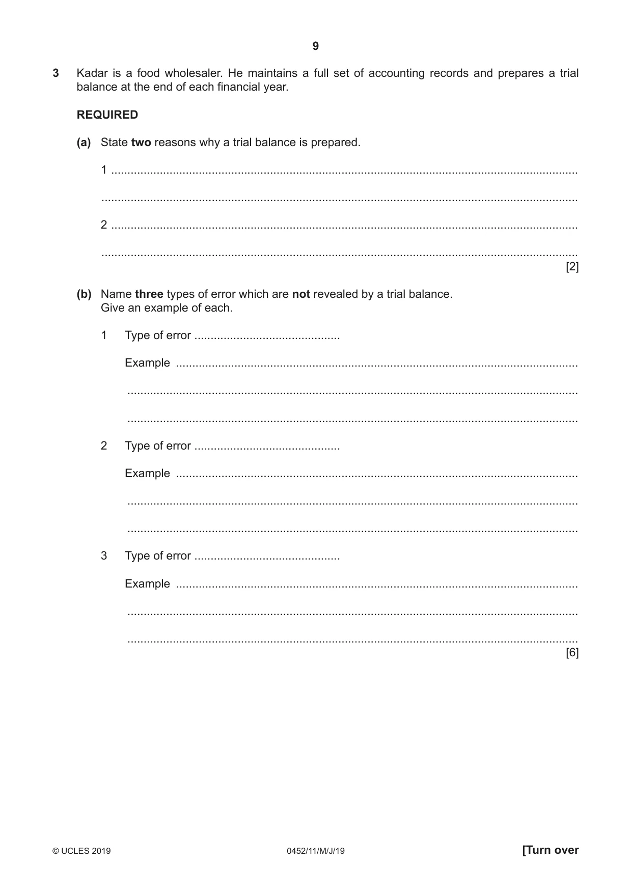 Cambridge IGCSE Accounting 0452 2019 May/June Paper 1 · Variant 1 question paper, page 9 of 24