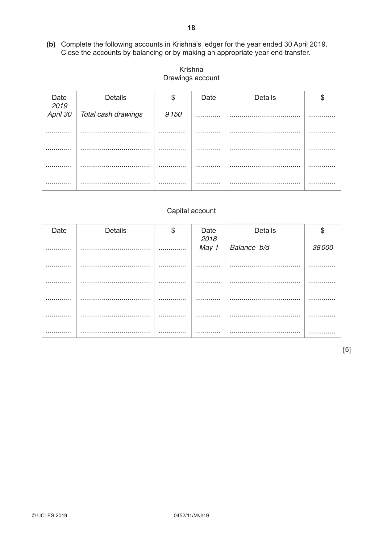 Cambridge IGCSE Accounting 0452 2019 May/June Paper 1 · Variant 1 question paper, page 18 of 24