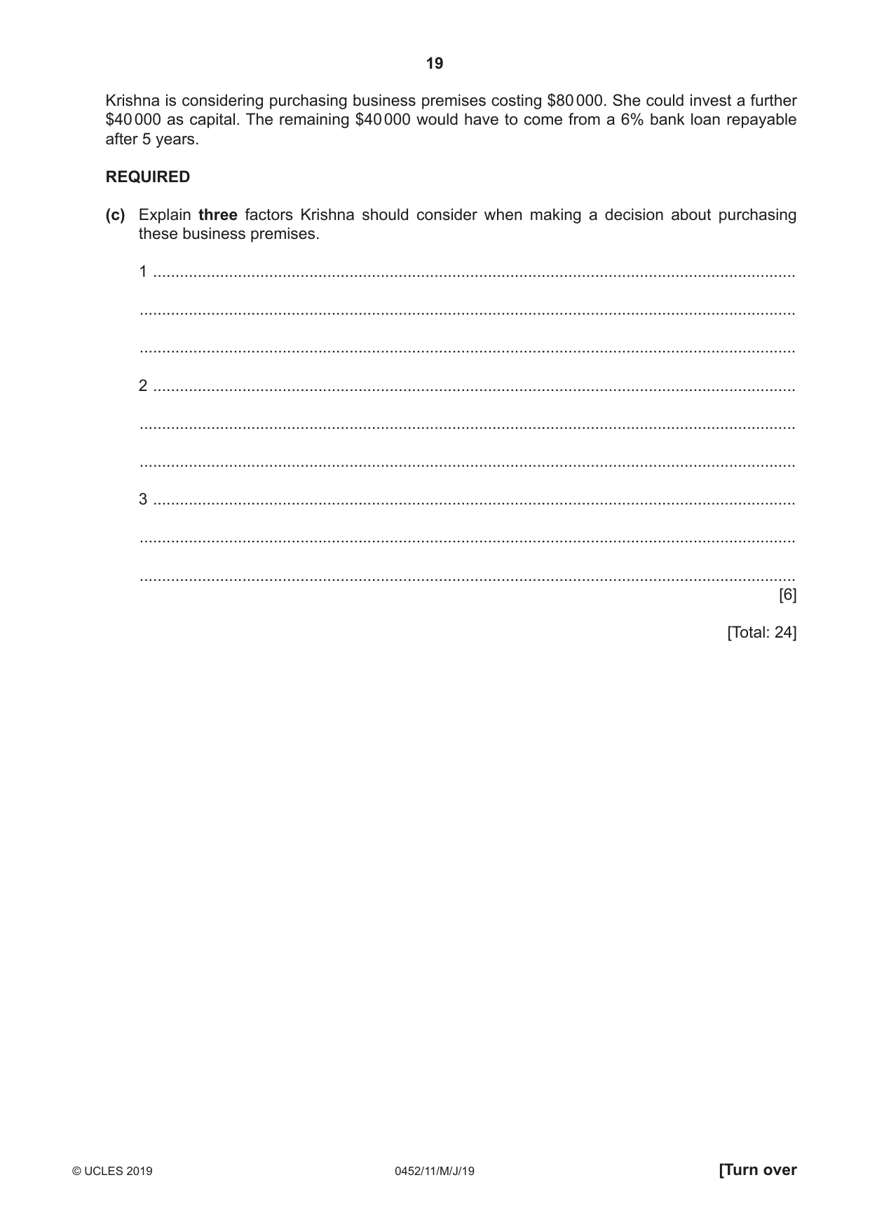 Cambridge IGCSE Accounting 0452 2019 May/June Paper 1 · Variant 1 question paper, page 19 of 24