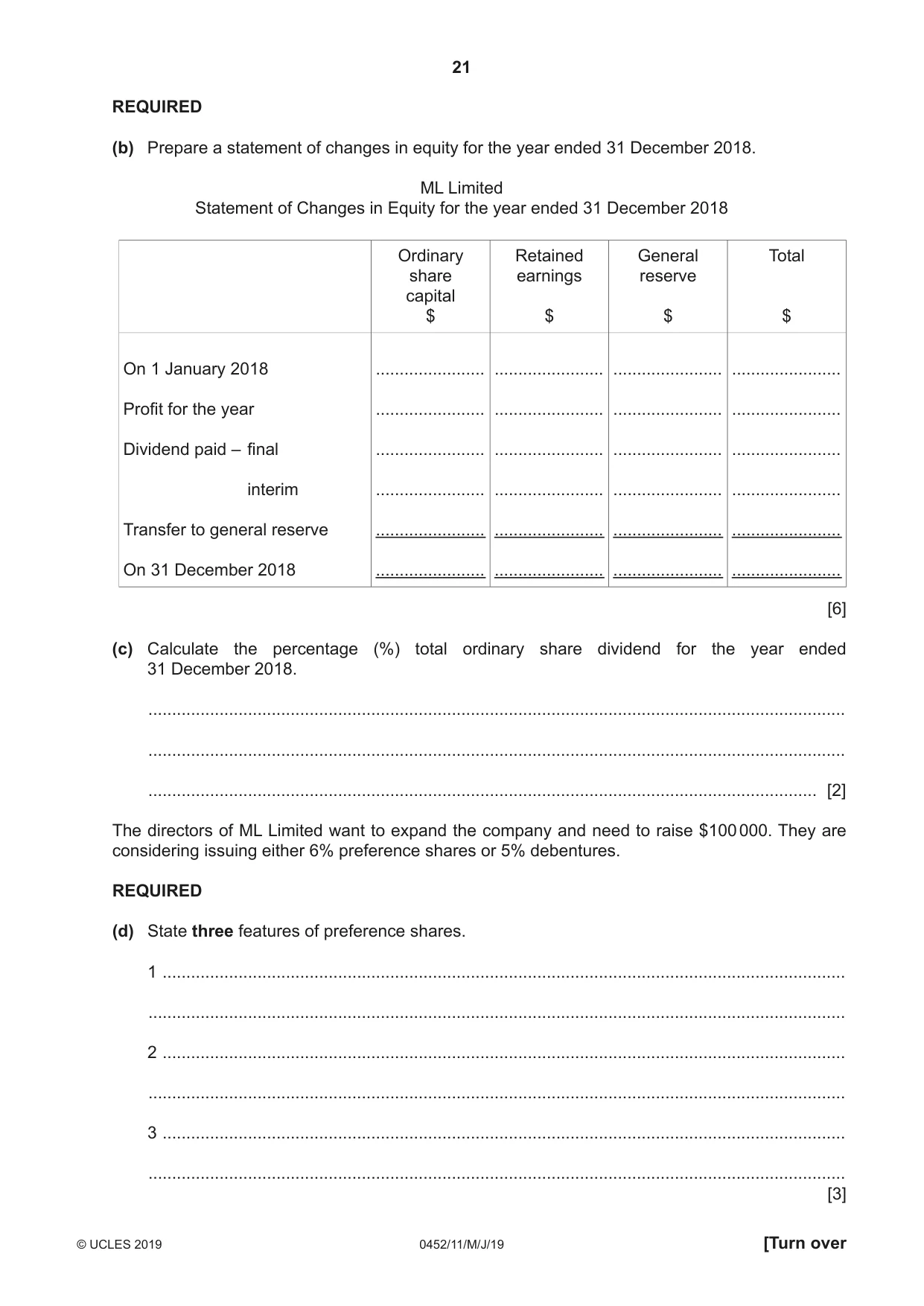 Cambridge IGCSE Accounting 0452 2019 May/June Paper 1 · Variant 1 question paper, page 21 of 24