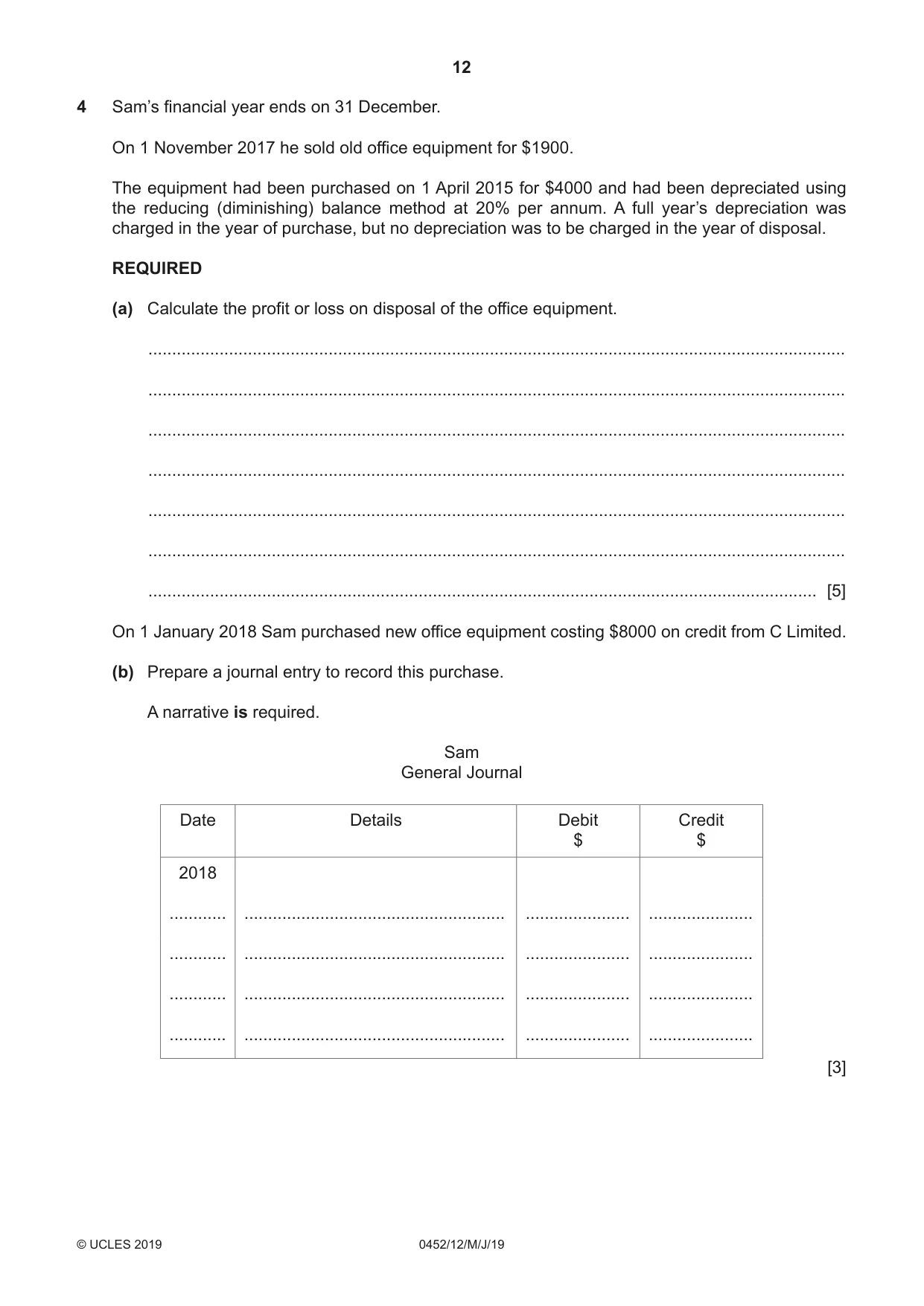 Cambridge IGCSE Accounting 0452 2019 May/June Paper 1 · Variant 2 question paper, page 12 of 24
