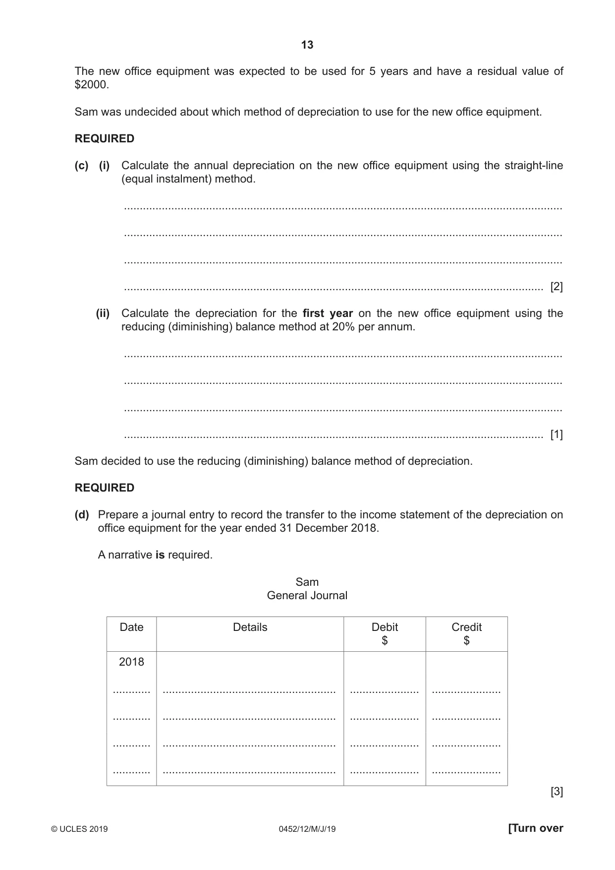 Cambridge IGCSE Accounting 0452 2019 May/June Paper 1 · Variant 2 question paper, page 13 of 24