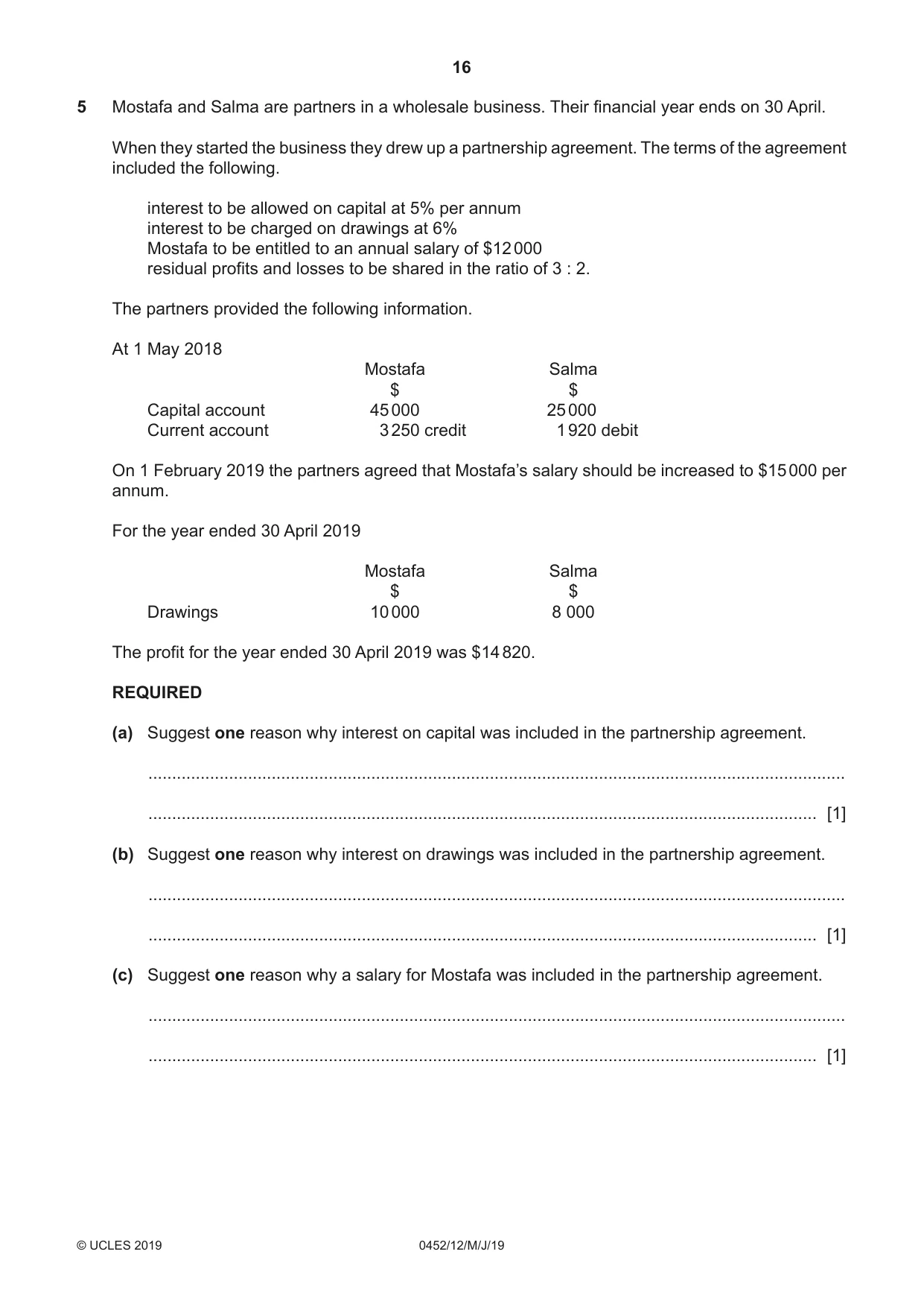 Cambridge IGCSE Accounting 0452 2019 May/June Paper 1 · Variant 2 question paper, page 16 of 24