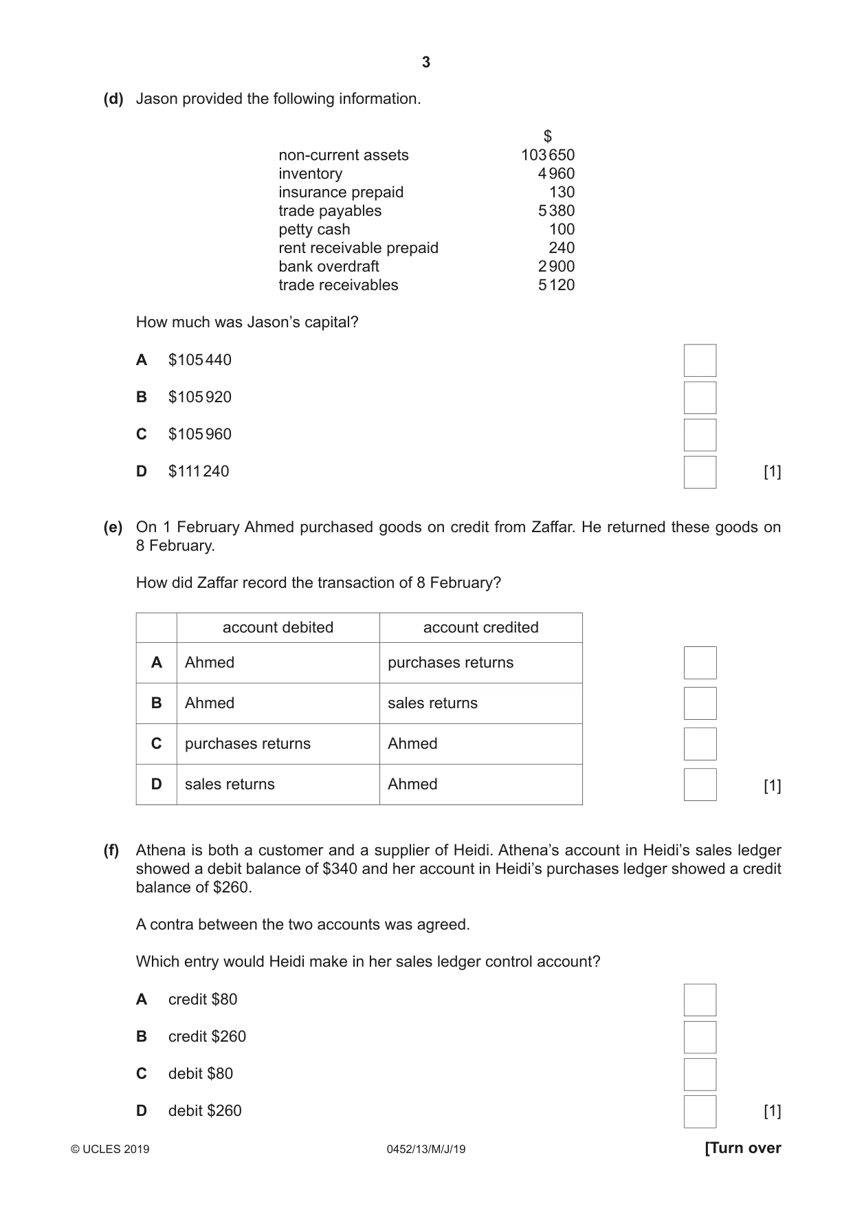 Cambridge IGCSE Accounting 0452 2019 May/June Paper 1 · Variant 3 question paper, page 3 of 24