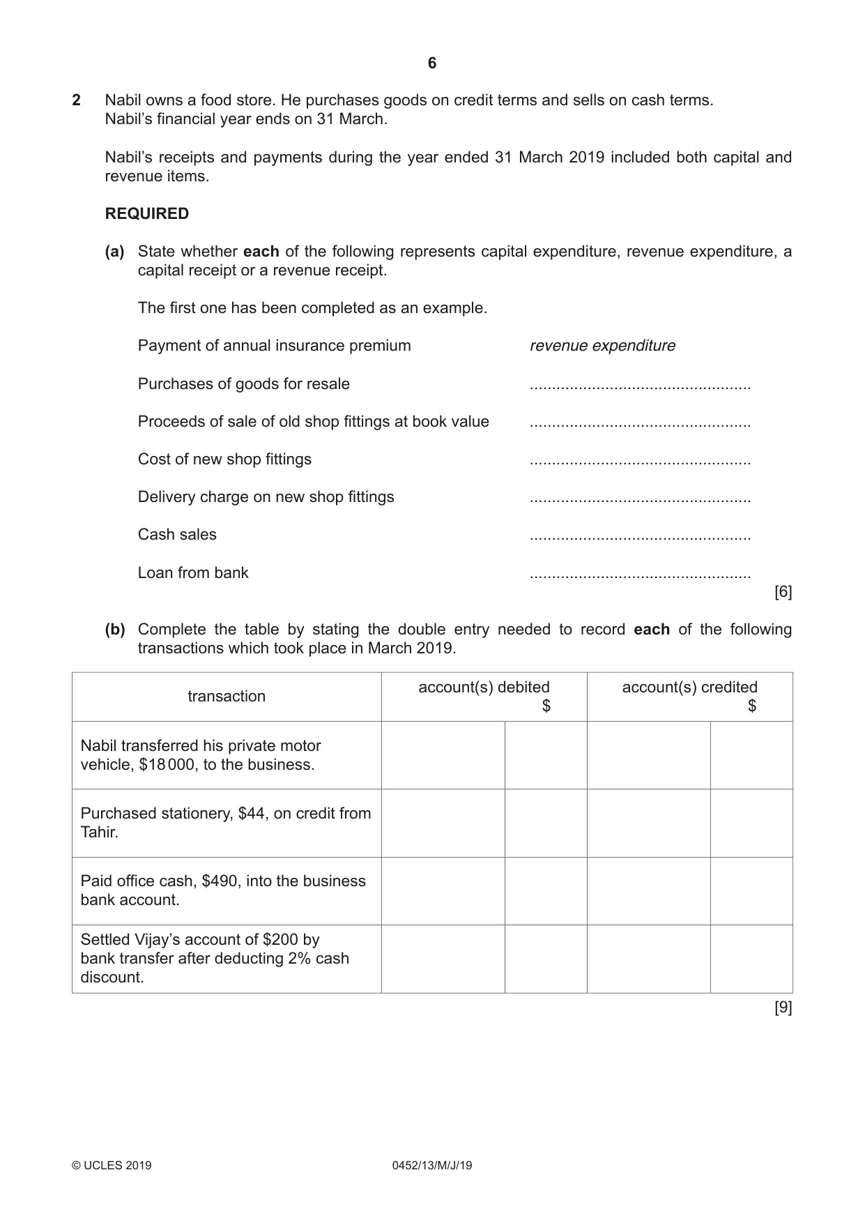 Cambridge IGCSE Accounting 0452 2019 May/June Paper 1 · Variant 3 question paper, page 6 of 24