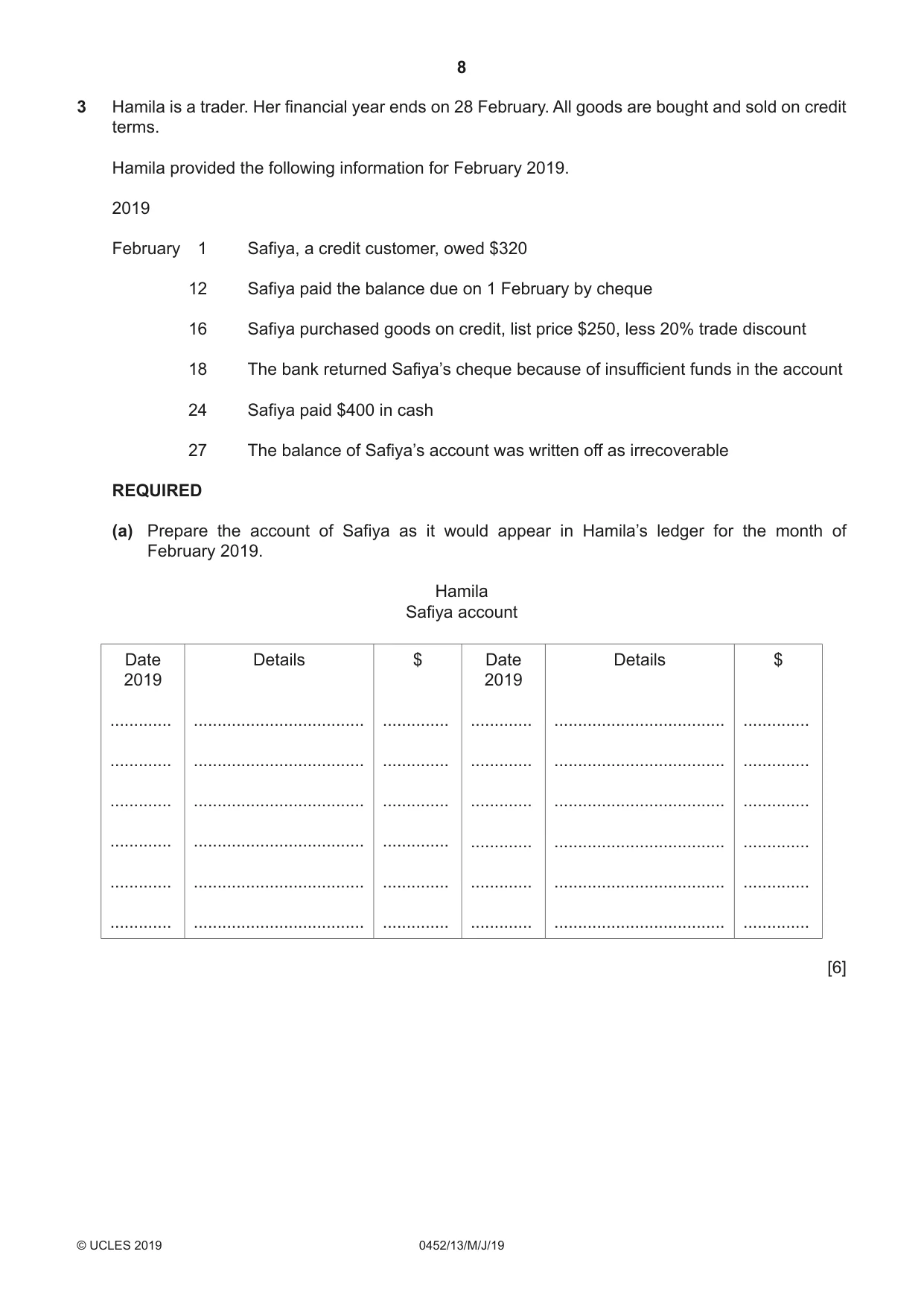 Cambridge IGCSE Accounting 0452 2019 May/June Paper 1 · Variant 3 question paper, page 8 of 24