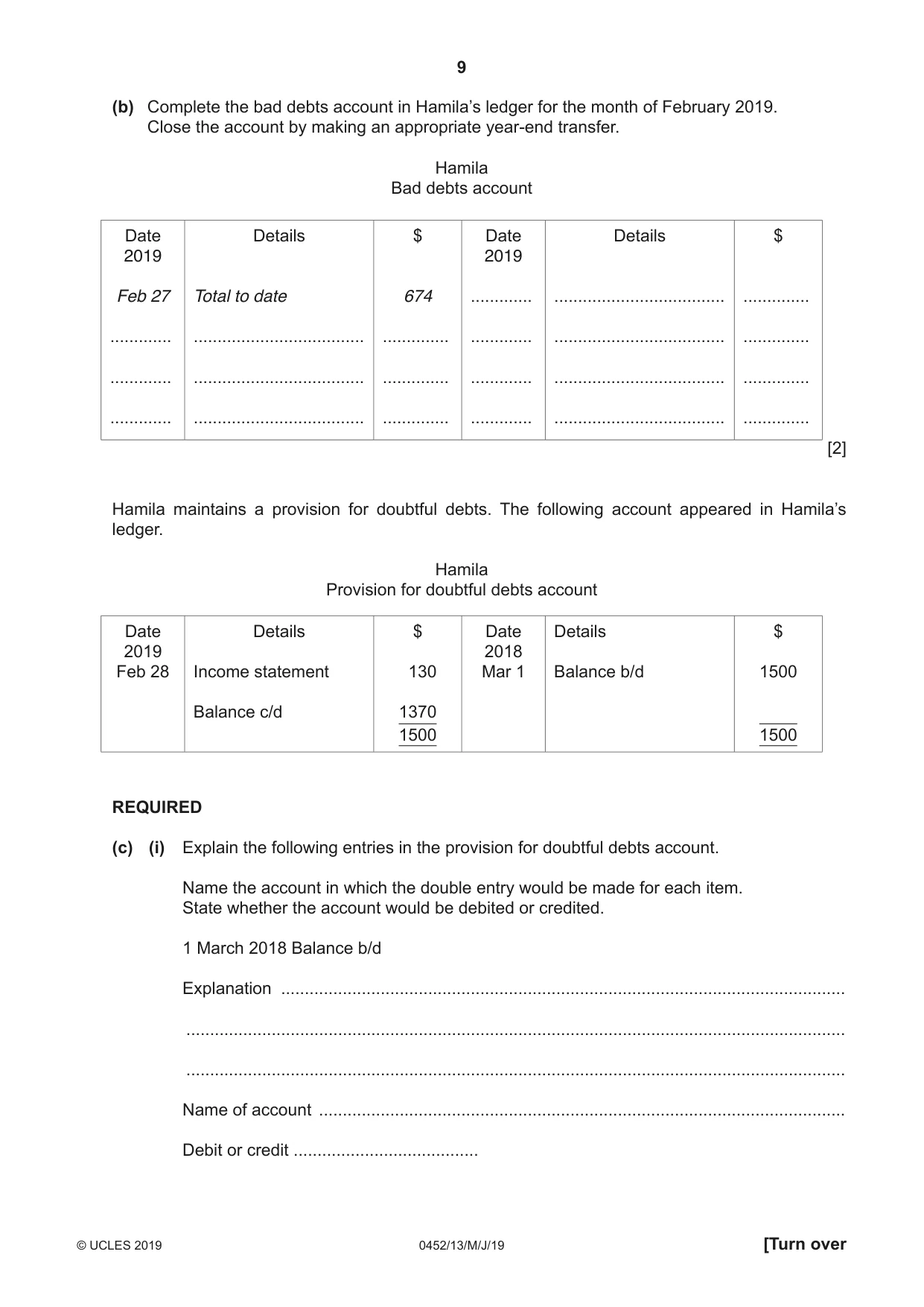 Cambridge IGCSE Accounting 0452 2019 May/June Paper 1 · Variant 3 question paper, page 9 of 24