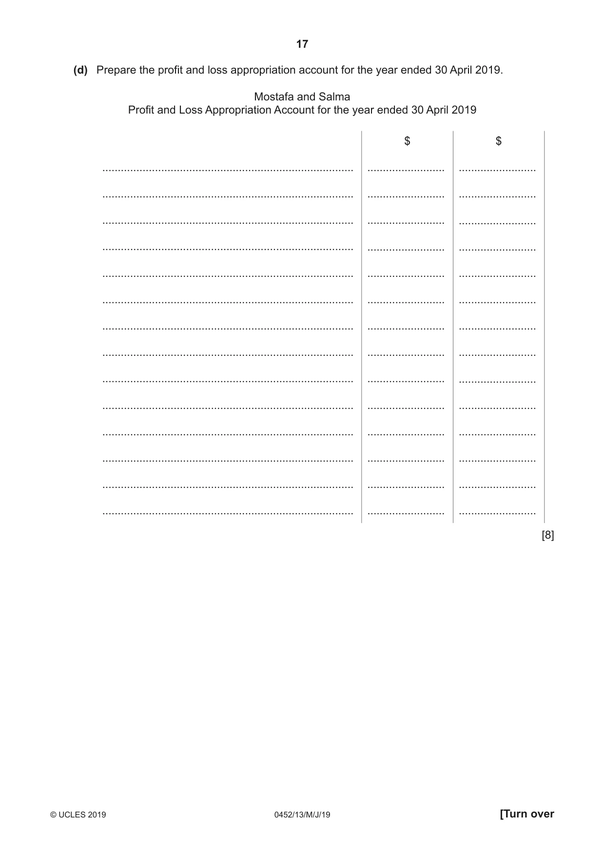 Cambridge IGCSE Accounting 0452 2019 May/June Paper 1 · Variant 3 question paper, page 17 of 24