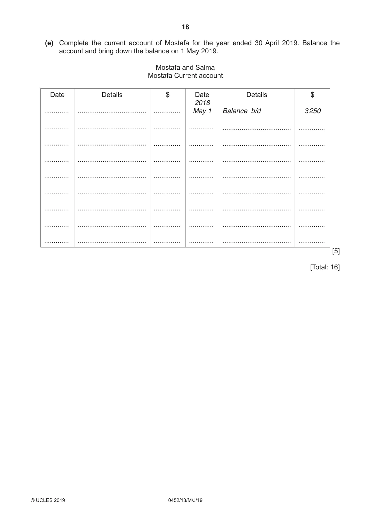 Cambridge IGCSE Accounting 0452 2019 May/June Paper 1 · Variant 3 question paper, page 18 of 24