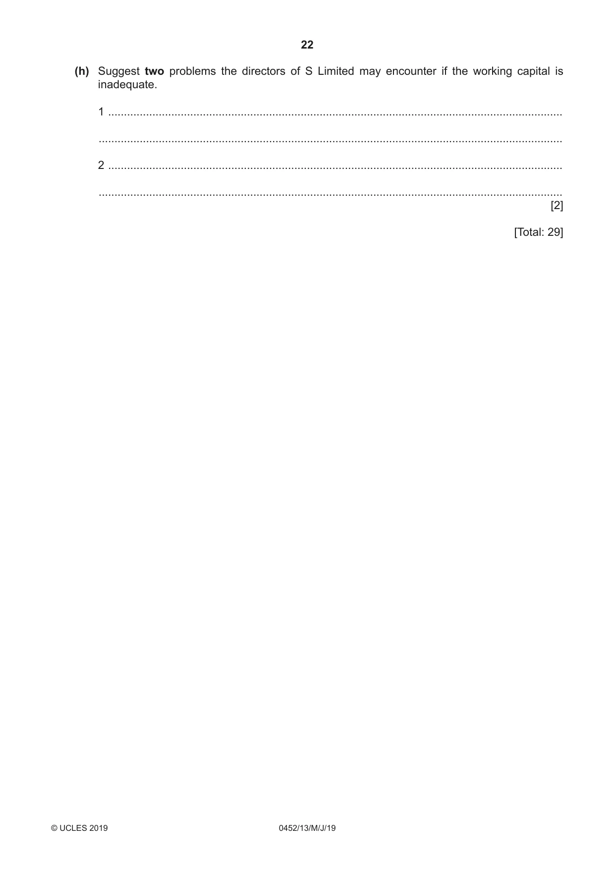 Cambridge IGCSE Accounting 0452 2019 May/June Paper 1 · Variant 3 question paper, page 22 of 24