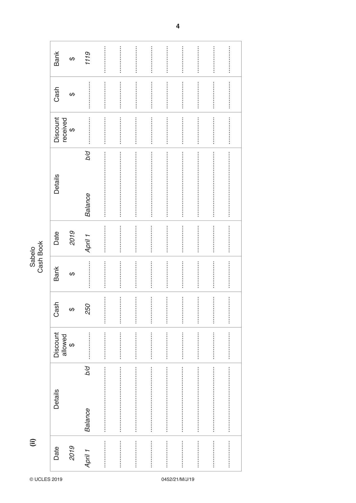 Cambridge IGCSE Accounting 0452 2019 May/June Paper 2 · Variant 1 question paper, page 4 of 20