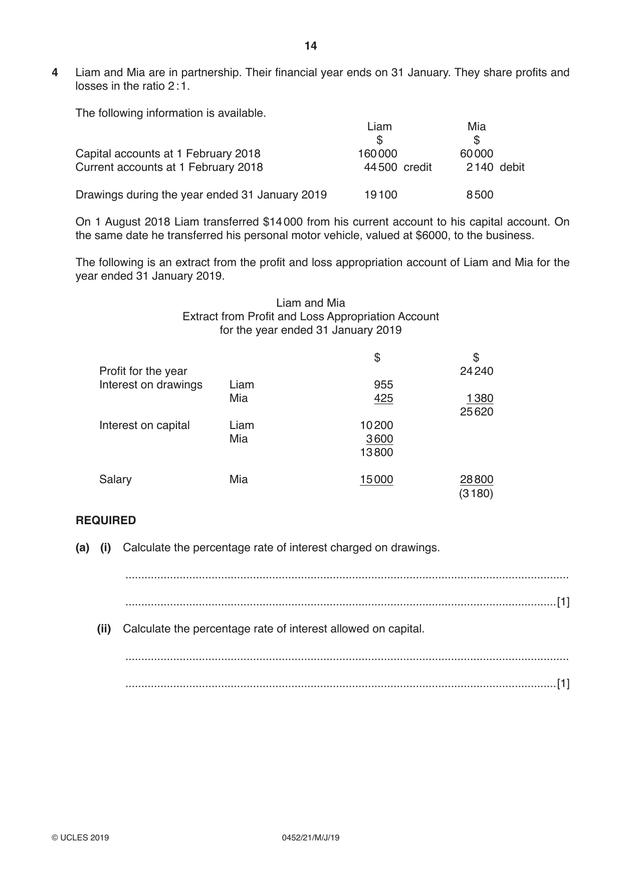 Cambridge IGCSE Accounting 0452 2019 May/June Paper 2 · Variant 1 question paper, page 14 of 20