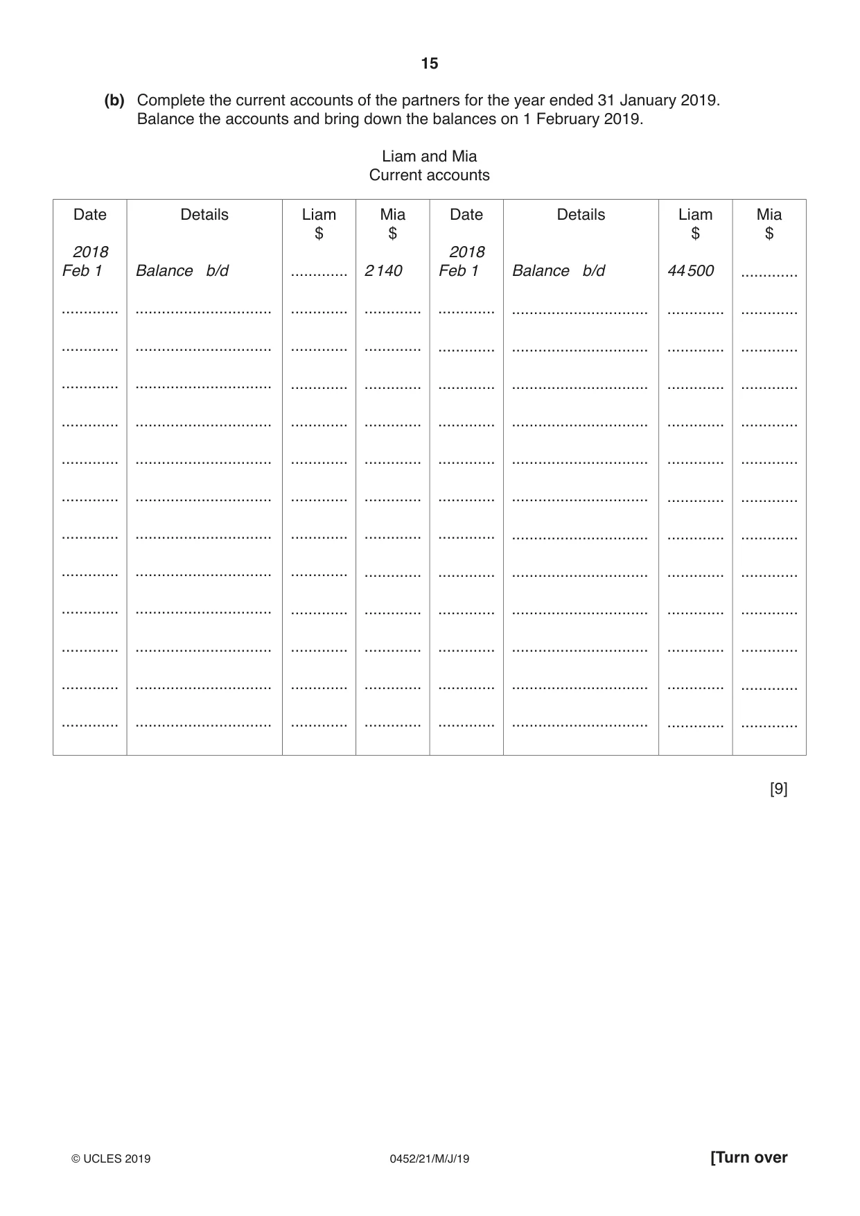 Cambridge IGCSE Accounting 0452 2019 May/June Paper 2 · Variant 1 question paper, page 15 of 20