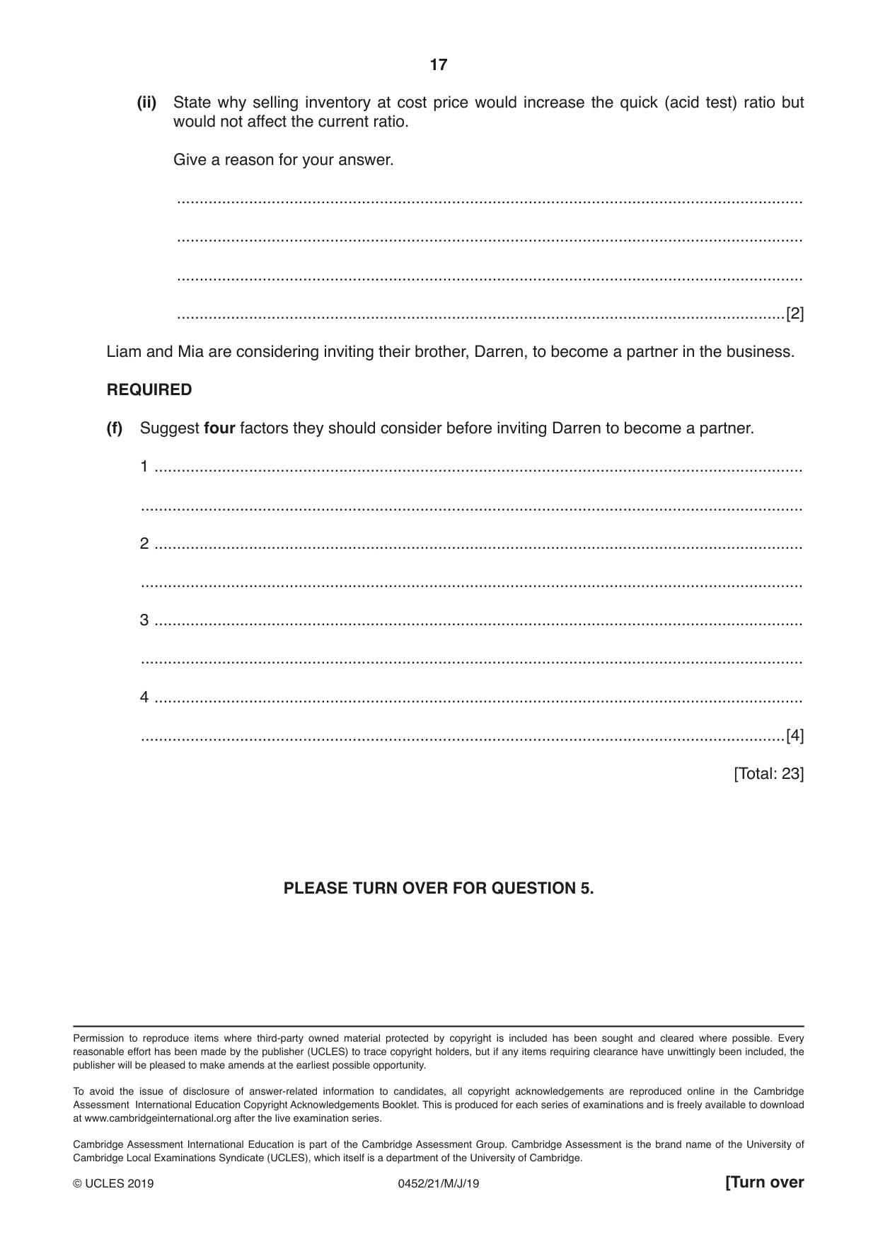 Cambridge IGCSE Accounting 0452 2019 May/June Paper 2 · Variant 1 question paper, page 17 of 20
