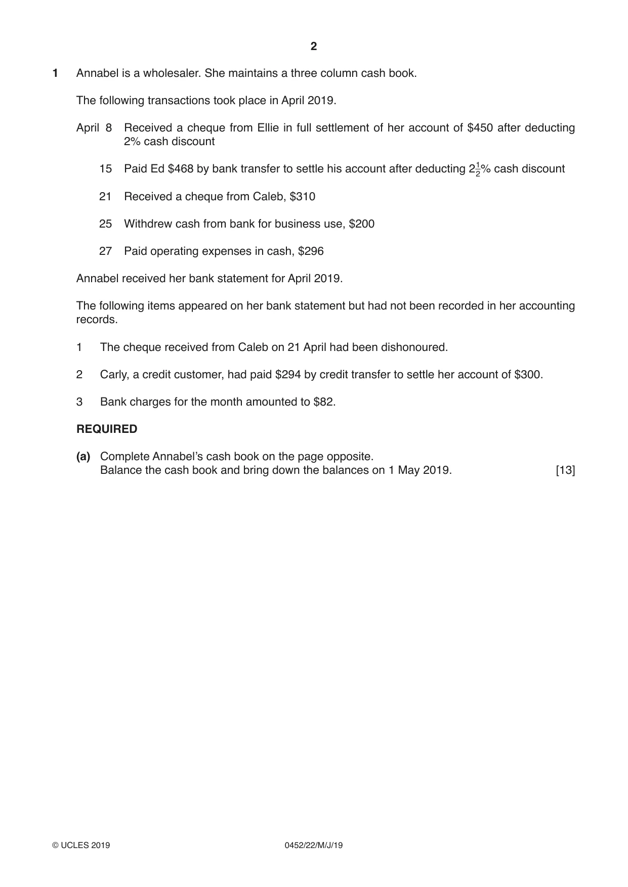 Cambridge IGCSE Accounting 0452 2019 May/June Paper 2 · Variant 2 question paper, page 2 of 20