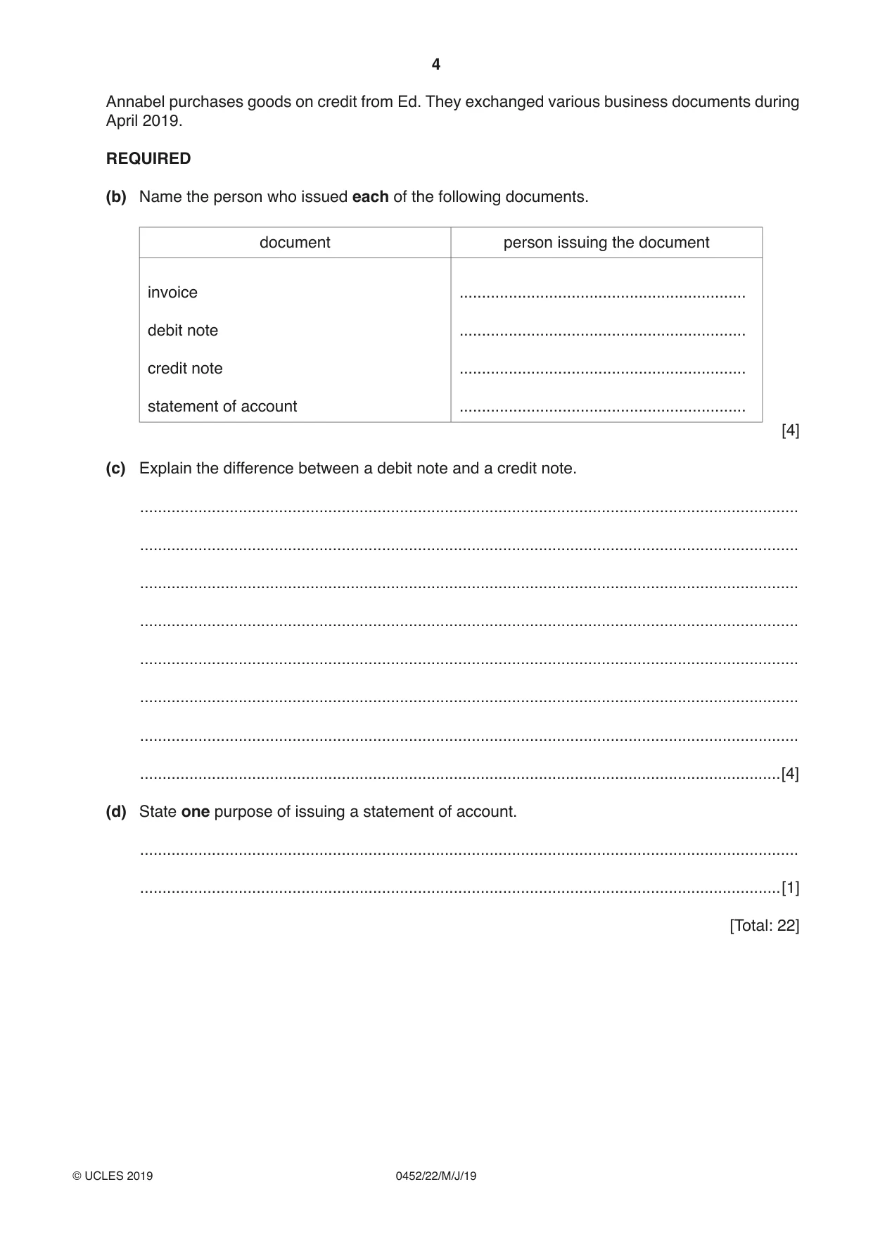 Cambridge IGCSE Accounting 0452 2019 May/June Paper 2 · Variant 2 question paper, page 4 of 20