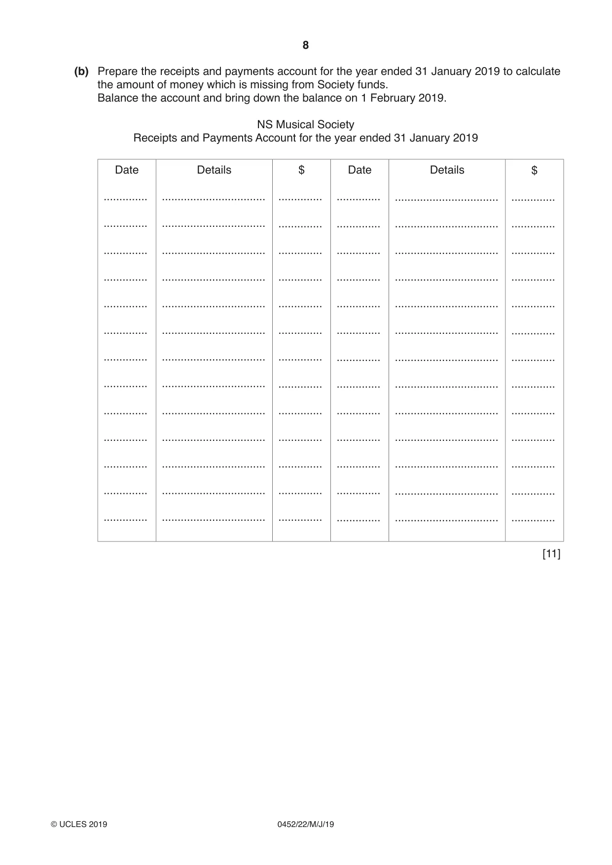 Cambridge IGCSE Accounting 0452 2019 May/June Paper 2 · Variant 2 question paper, page 8 of 20