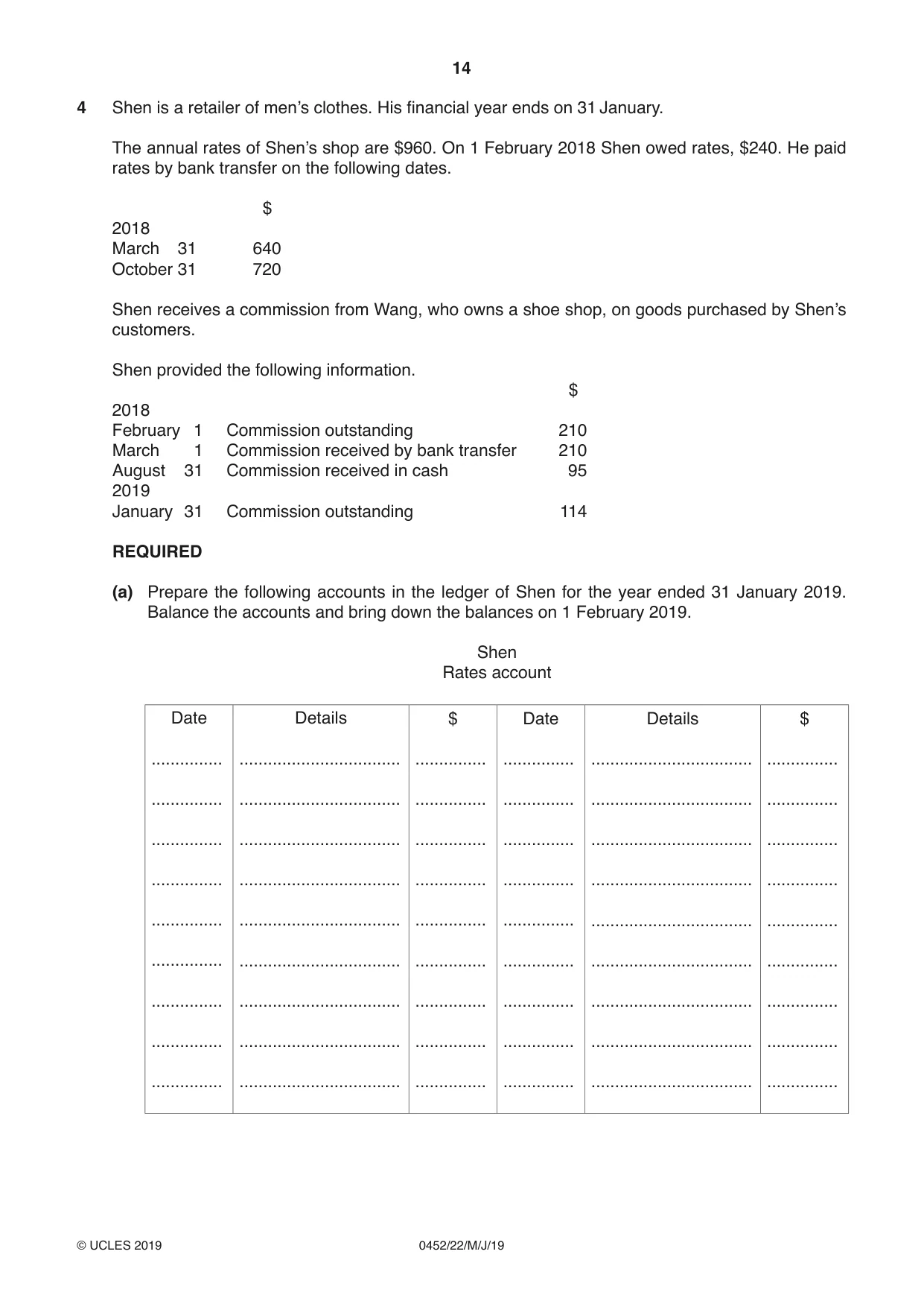 Cambridge IGCSE Accounting 0452 2019 May/June Paper 2 · Variant 2 question paper, page 14 of 20
