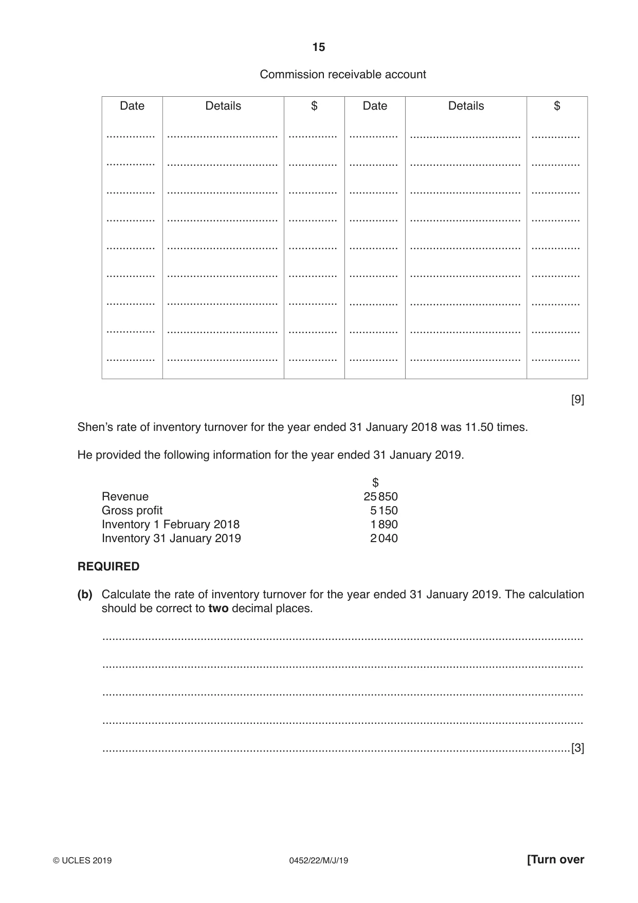 Cambridge IGCSE Accounting 0452 2019 May/June Paper 2 · Variant 2 question paper, page 15 of 20