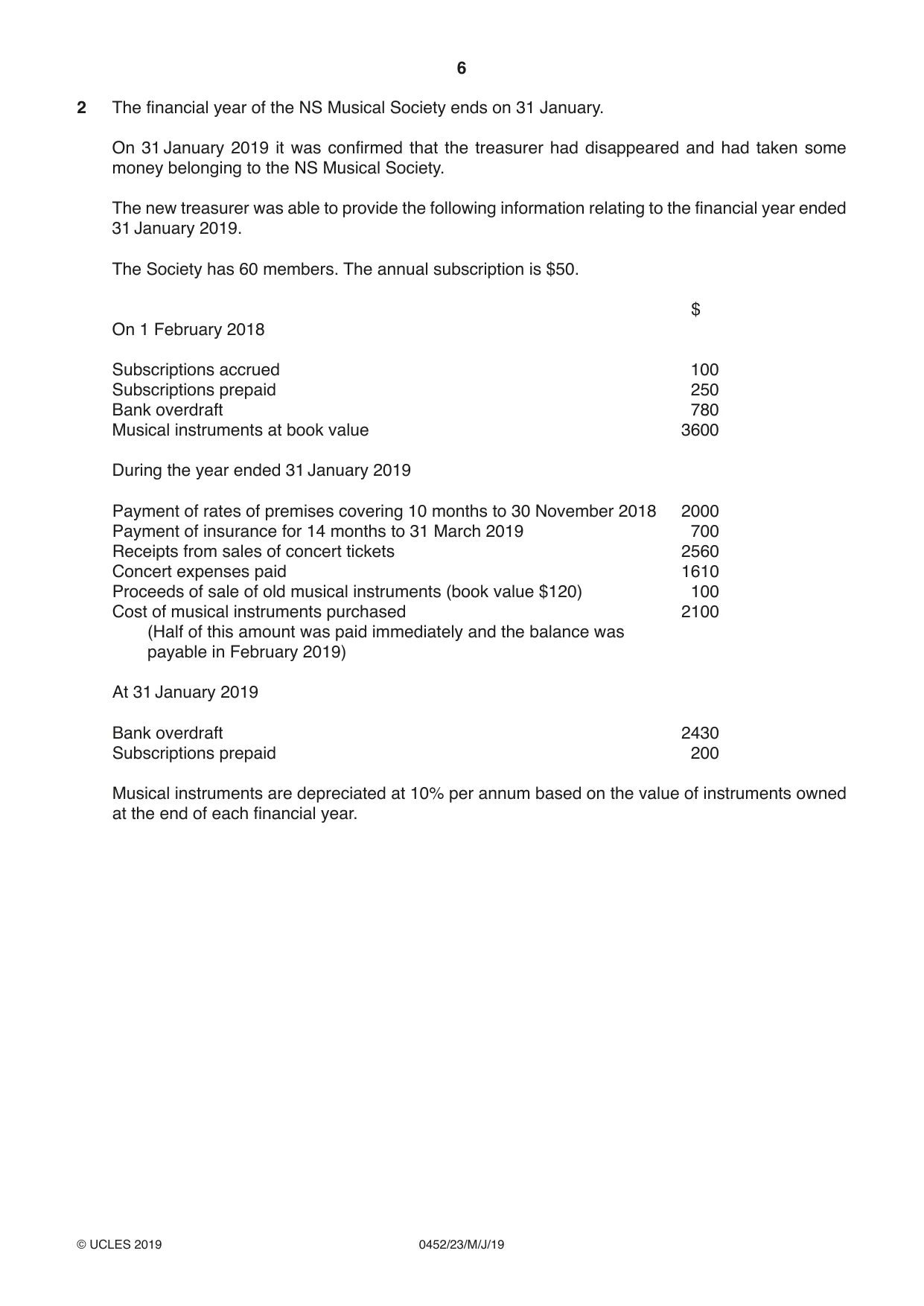 Cambridge IGCSE Accounting 0452 2019 May/June Paper 2 · Variant 3 question paper, page 6 of 20