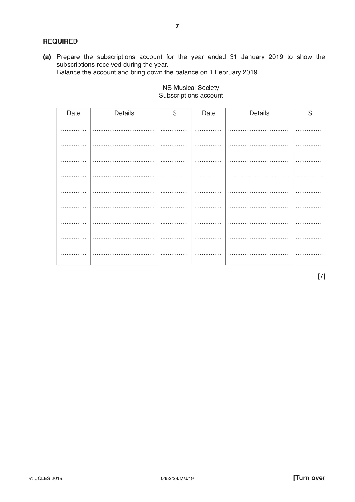 Cambridge IGCSE Accounting 0452 2019 May/June Paper 2 · Variant 3 question paper, page 7 of 20