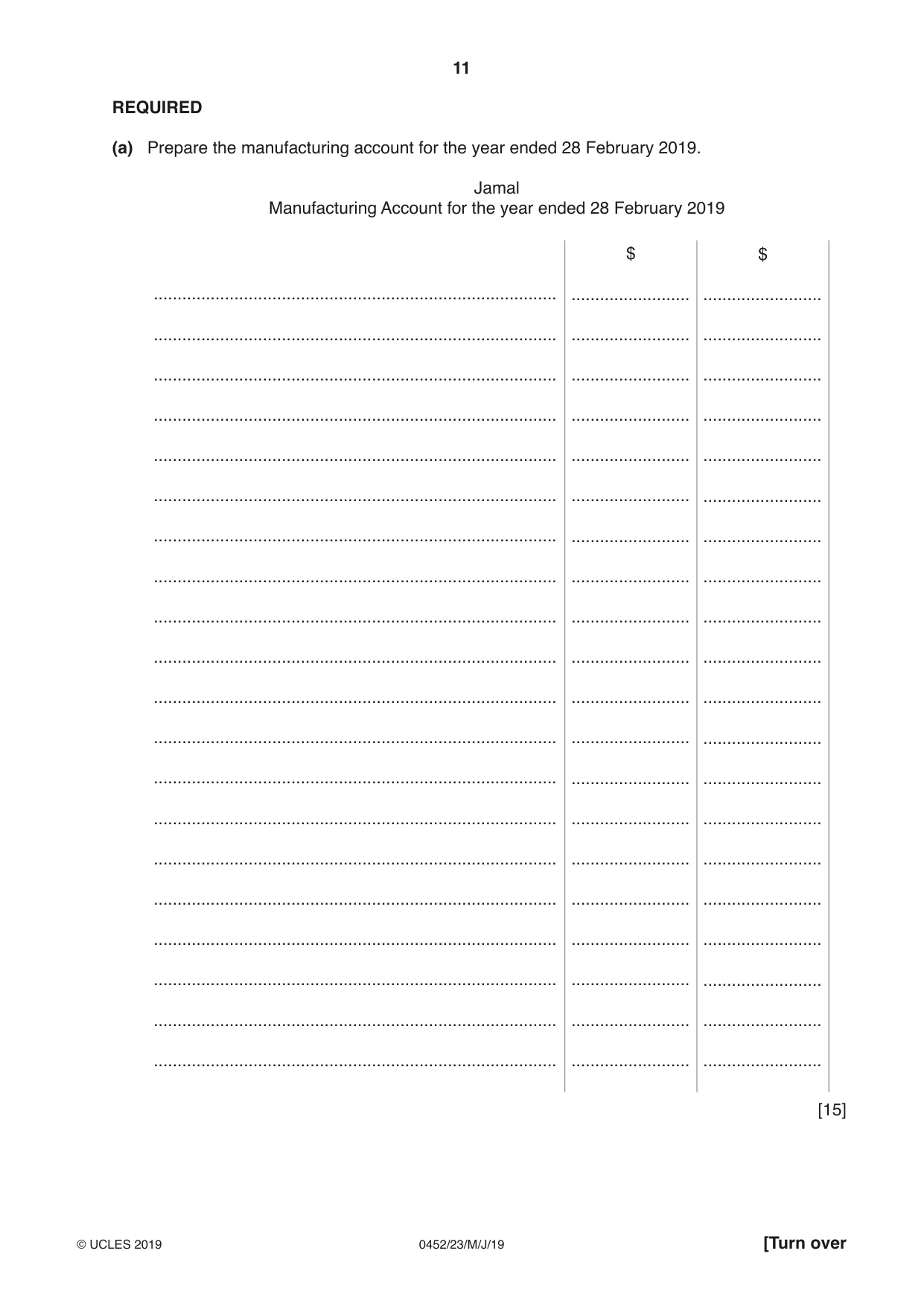 Cambridge IGCSE Accounting 0452 2019 May/June Paper 2 · Variant 3 question paper, page 11 of 20