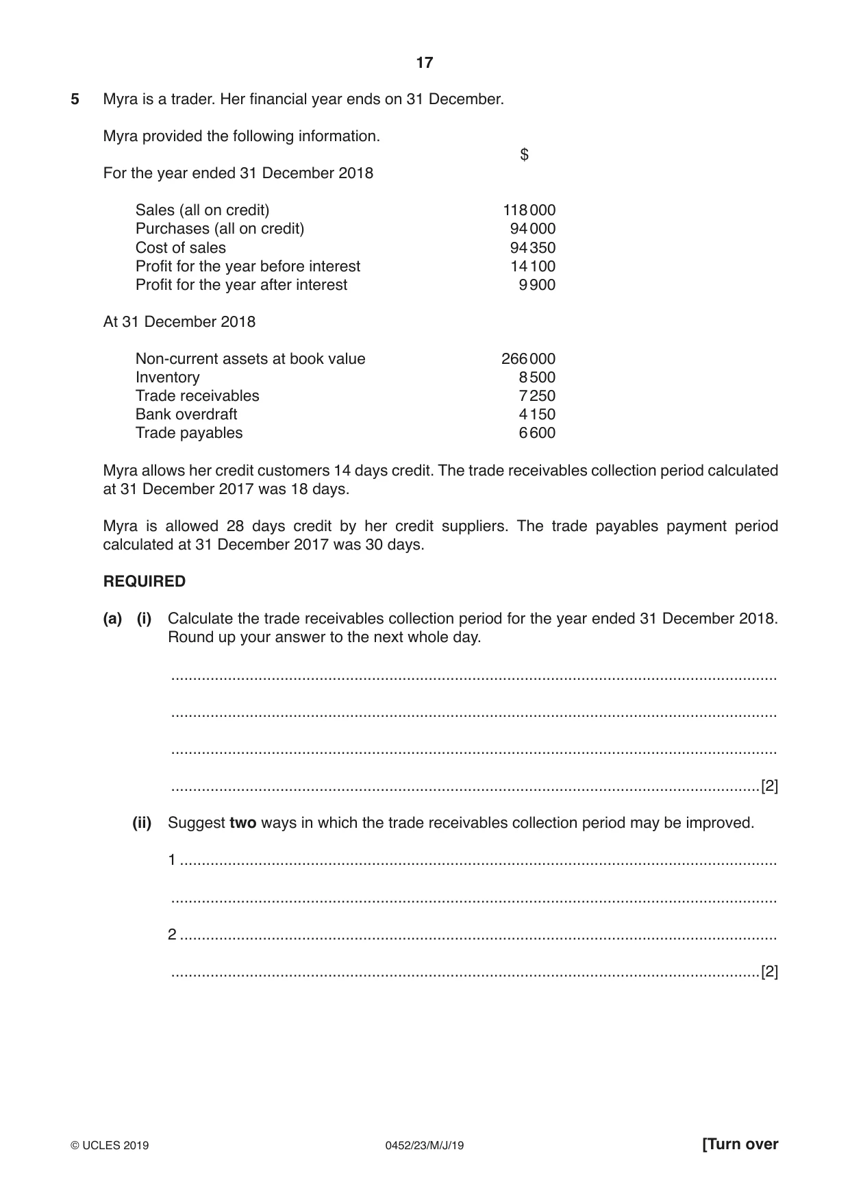 Cambridge IGCSE Accounting 0452 2019 May/June Paper 2 · Variant 3 question paper, page 17 of 20