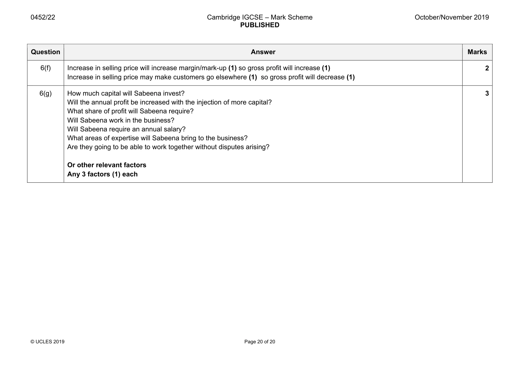 Mark scheme, page 20 of 20