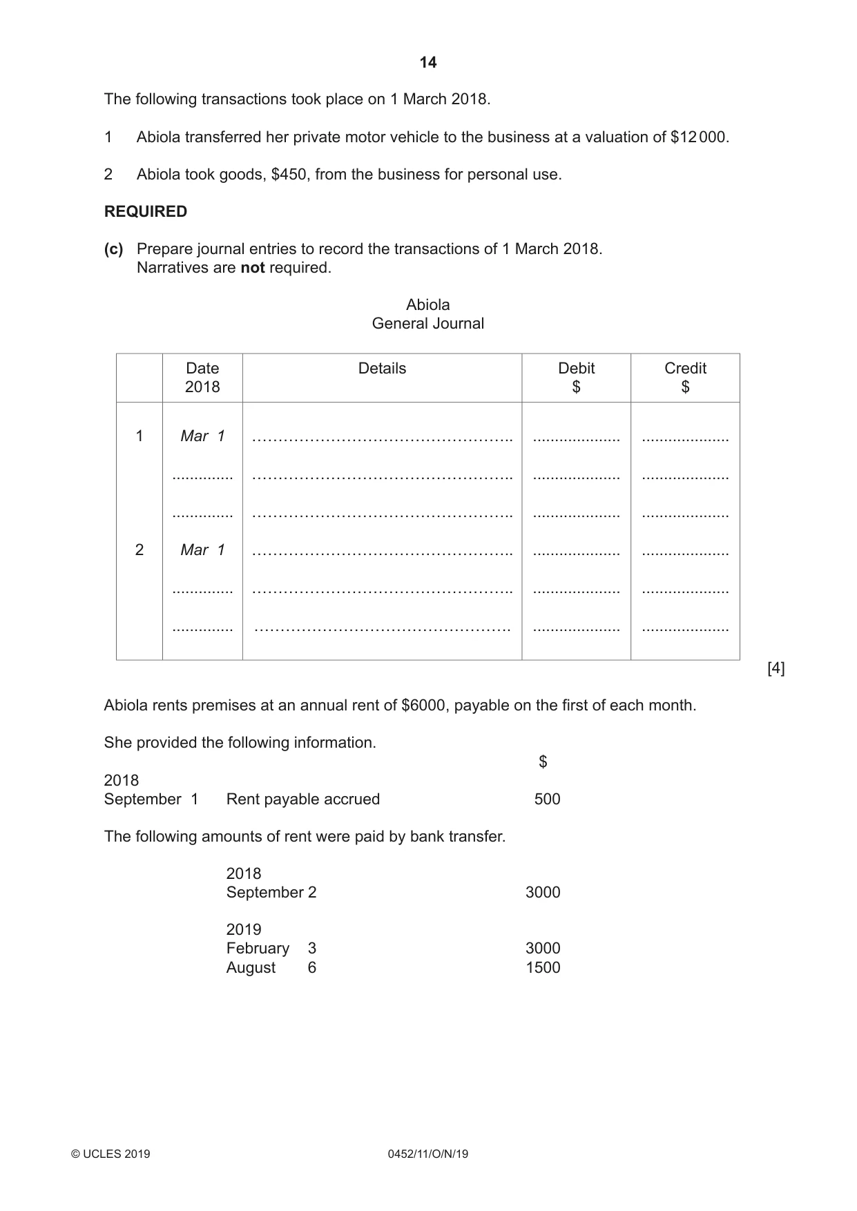 Cambridge IGCSE Accounting 0452 2019 Oct/Nov Paper 1 · Variant 1 question paper, page 14 of 24