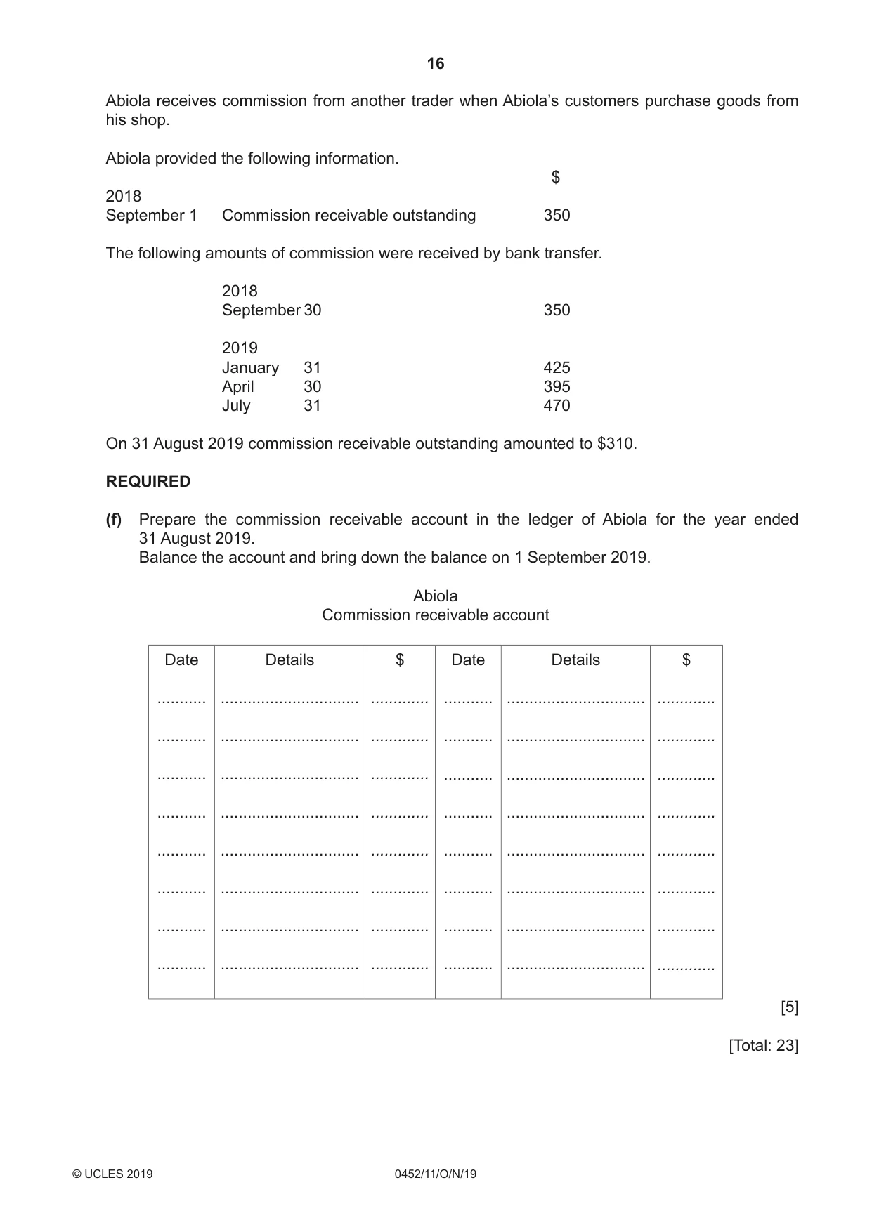 Cambridge IGCSE Accounting 0452 2019 Oct/Nov Paper 1 · Variant 1 question paper, page 16 of 24
