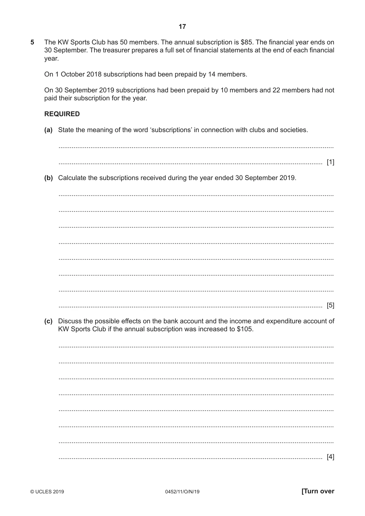 Cambridge IGCSE Accounting 0452 2019 Oct/Nov Paper 1 · Variant 1 question paper, page 17 of 24