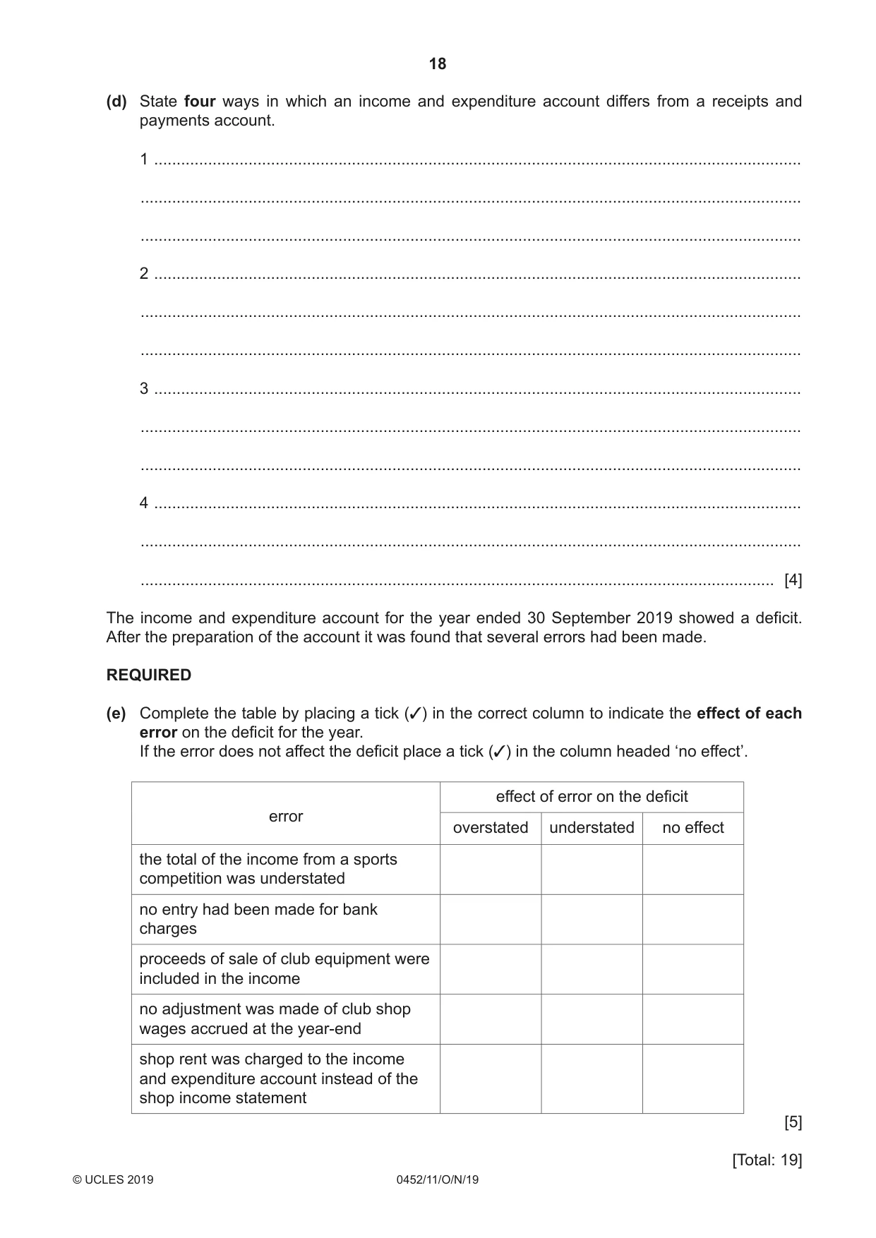 Cambridge IGCSE Accounting 0452 2019 Oct/Nov Paper 1 · Variant 1 question paper, page 18 of 24