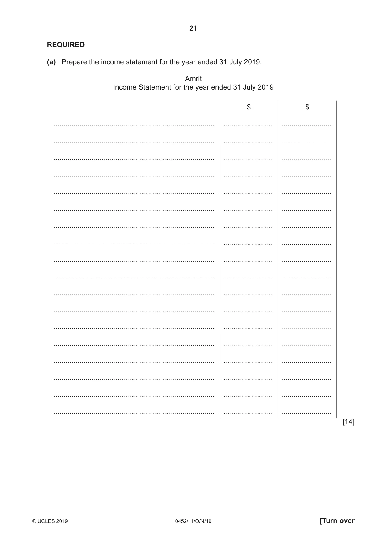Cambridge IGCSE Accounting 0452 2019 Oct/Nov Paper 1 · Variant 1 question paper, page 21 of 24