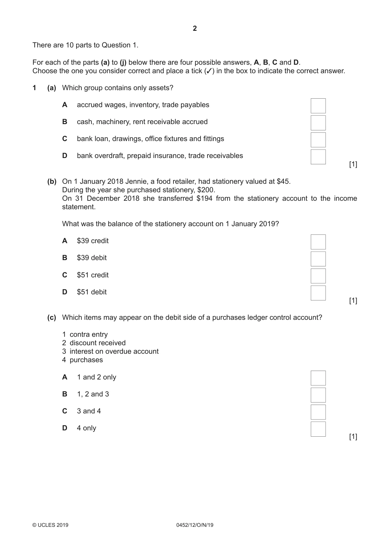 Cambridge IGCSE Accounting 0452 2019 Oct/Nov Paper 1 · Variant 2 question paper, page 2 of 24