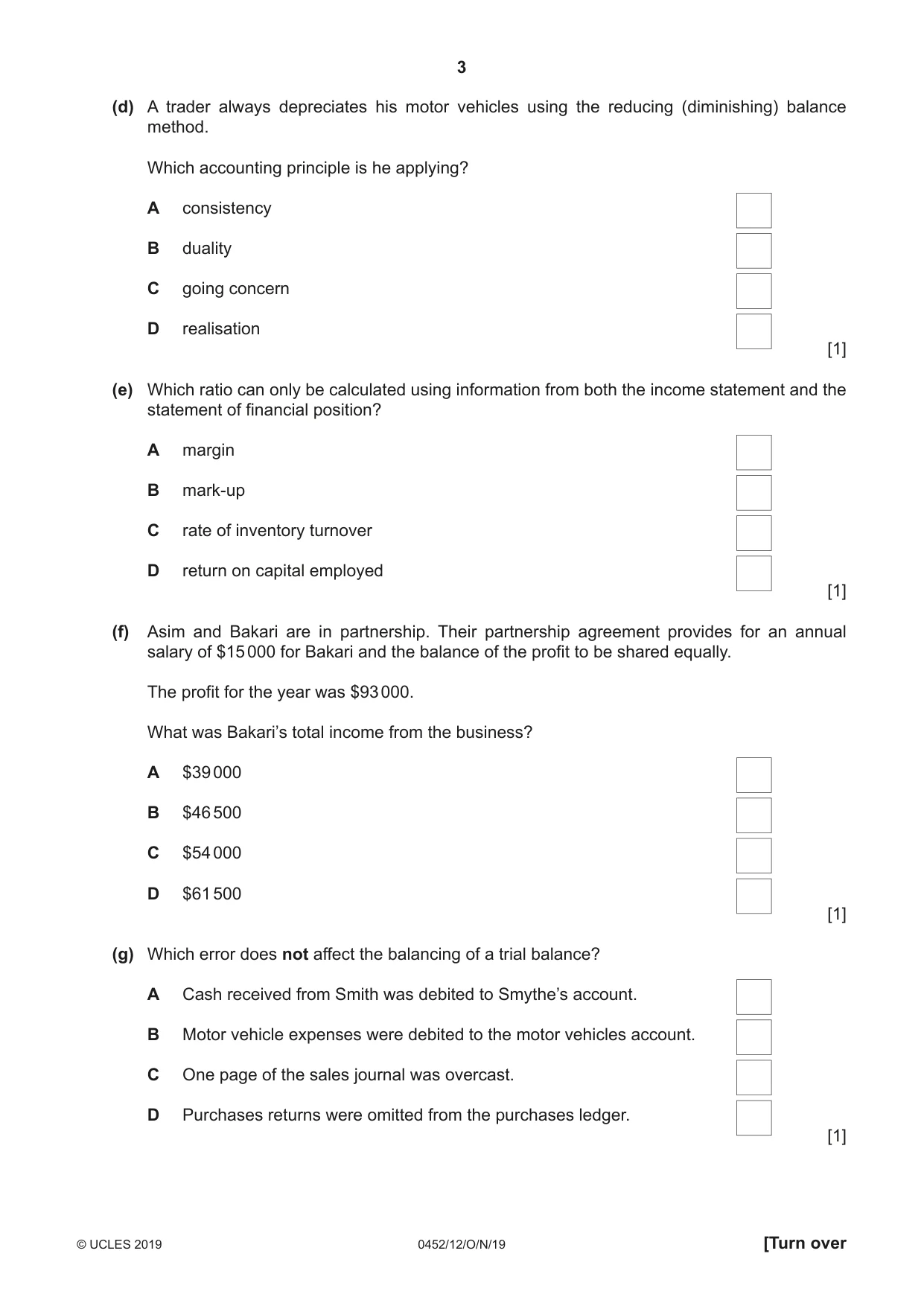 Cambridge IGCSE Accounting 0452 2019 Oct/Nov Paper 1 · Variant 2 question paper, page 3 of 24