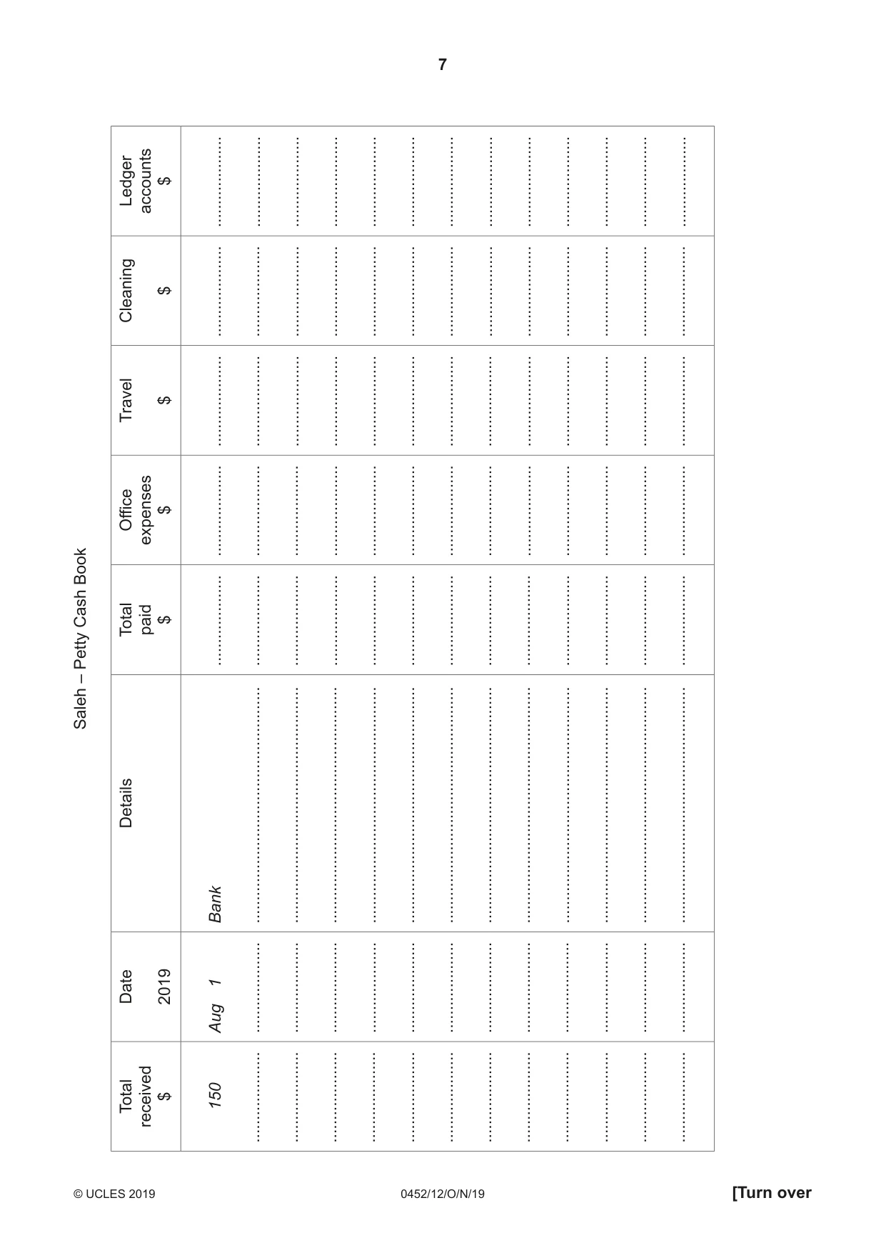 Cambridge IGCSE Accounting 0452 2019 Oct/Nov Paper 1 · Variant 2 question paper, page 7 of 24