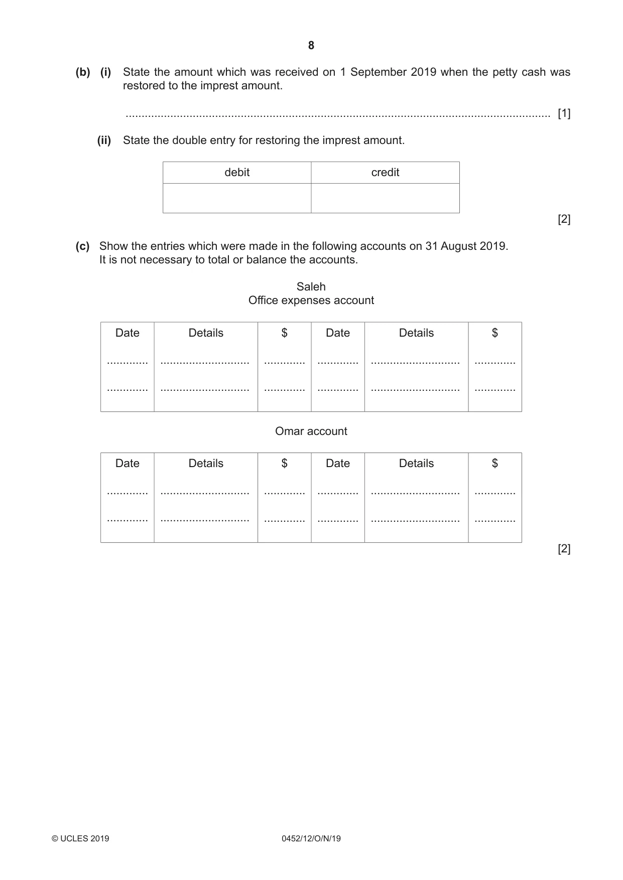 Cambridge IGCSE Accounting 0452 2019 Oct/Nov Paper 1 · Variant 2 question paper, page 8 of 24