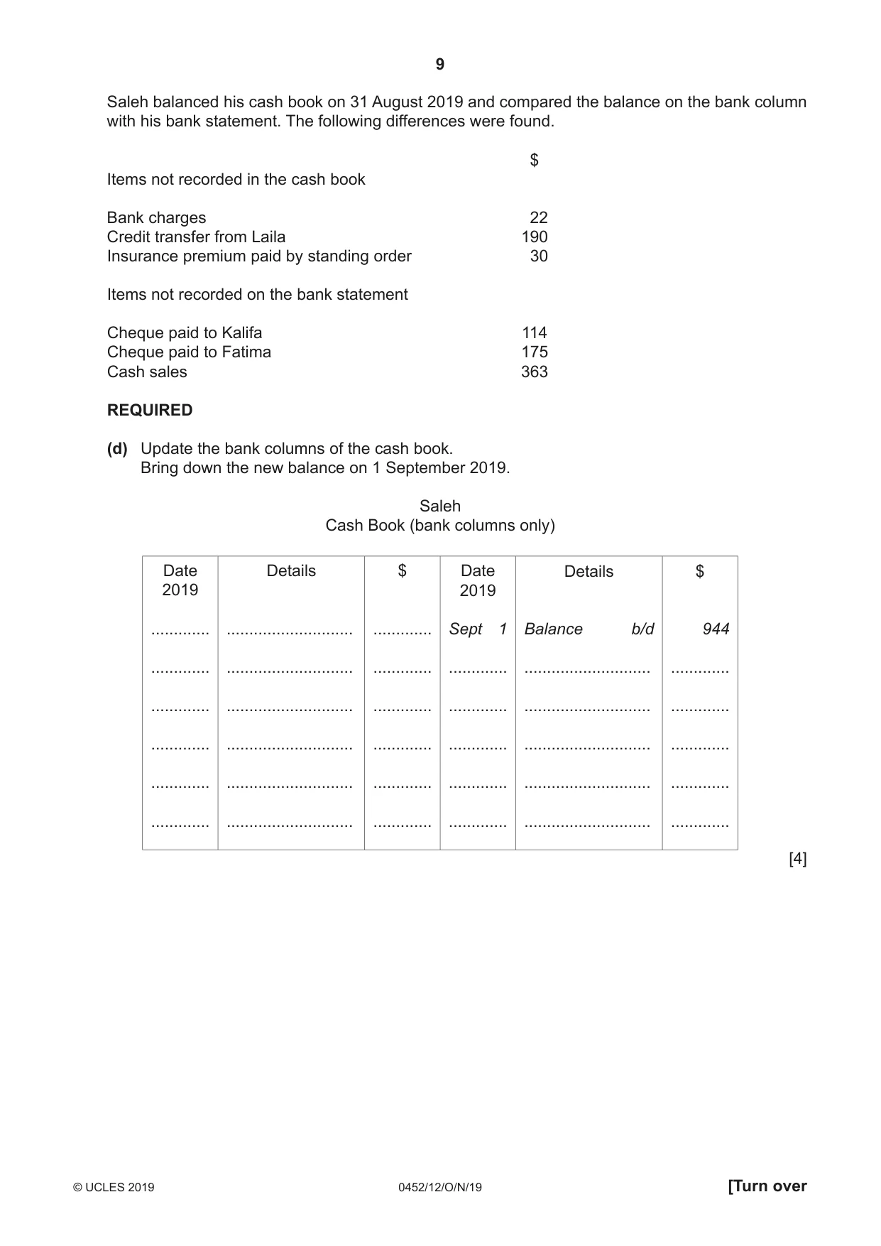 Cambridge IGCSE Accounting 0452 2019 Oct/Nov Paper 1 · Variant 2 question paper, page 9 of 24