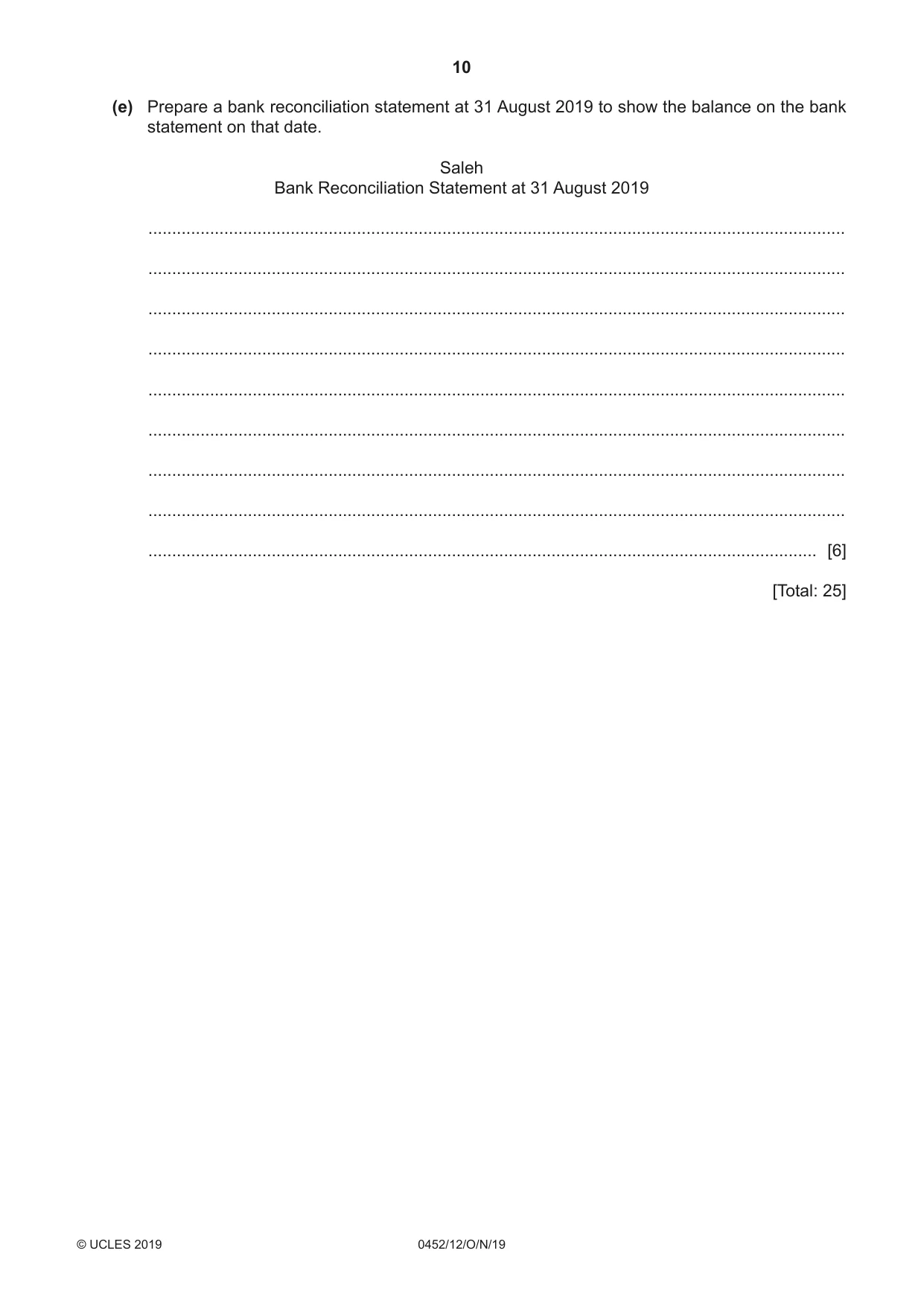 Cambridge IGCSE Accounting 0452 2019 Oct/Nov Paper 1 · Variant 2 question paper, page 10 of 24