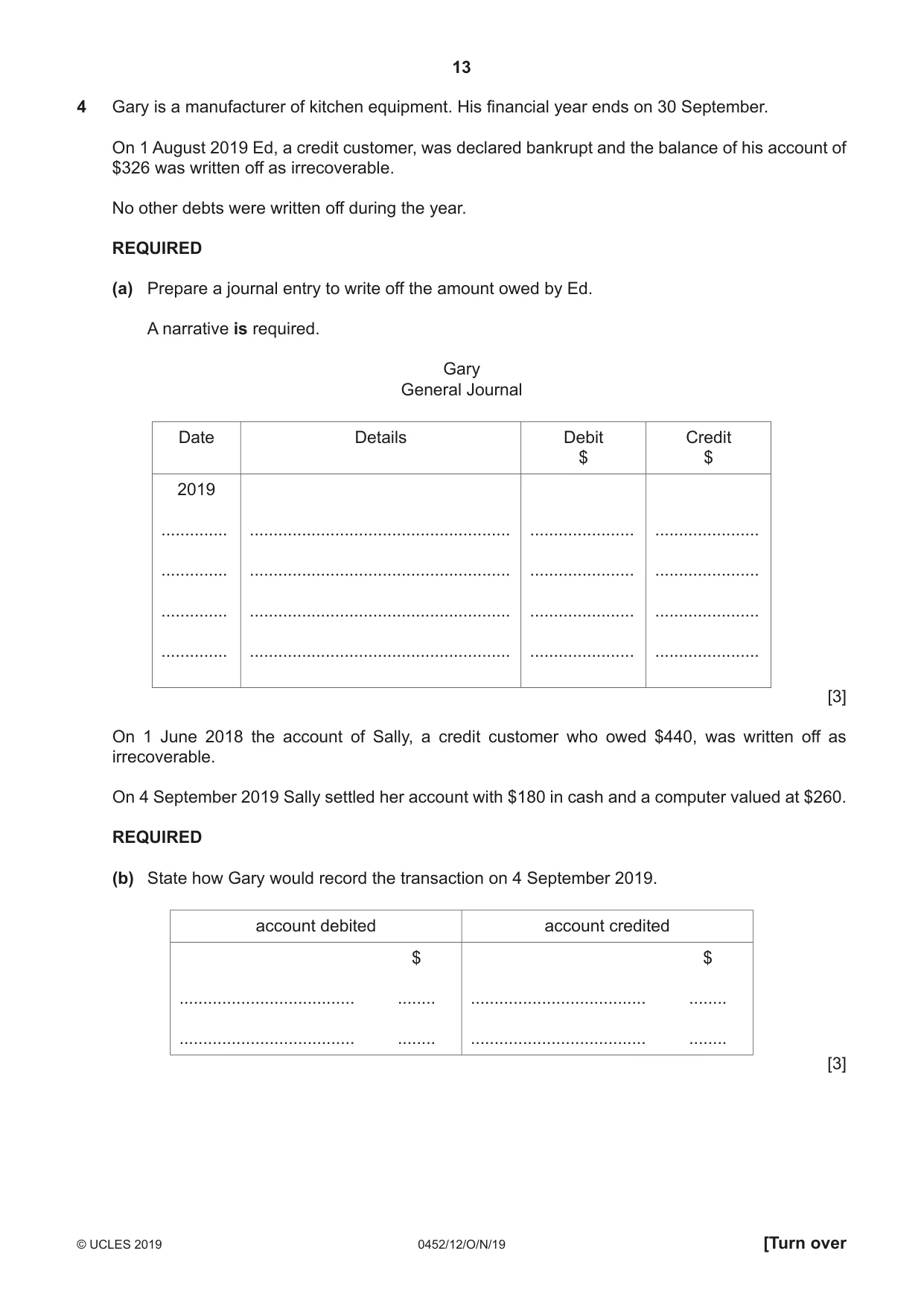 Cambridge IGCSE Accounting 0452 2019 Oct/Nov Paper 1 · Variant 2 question paper, page 13 of 24