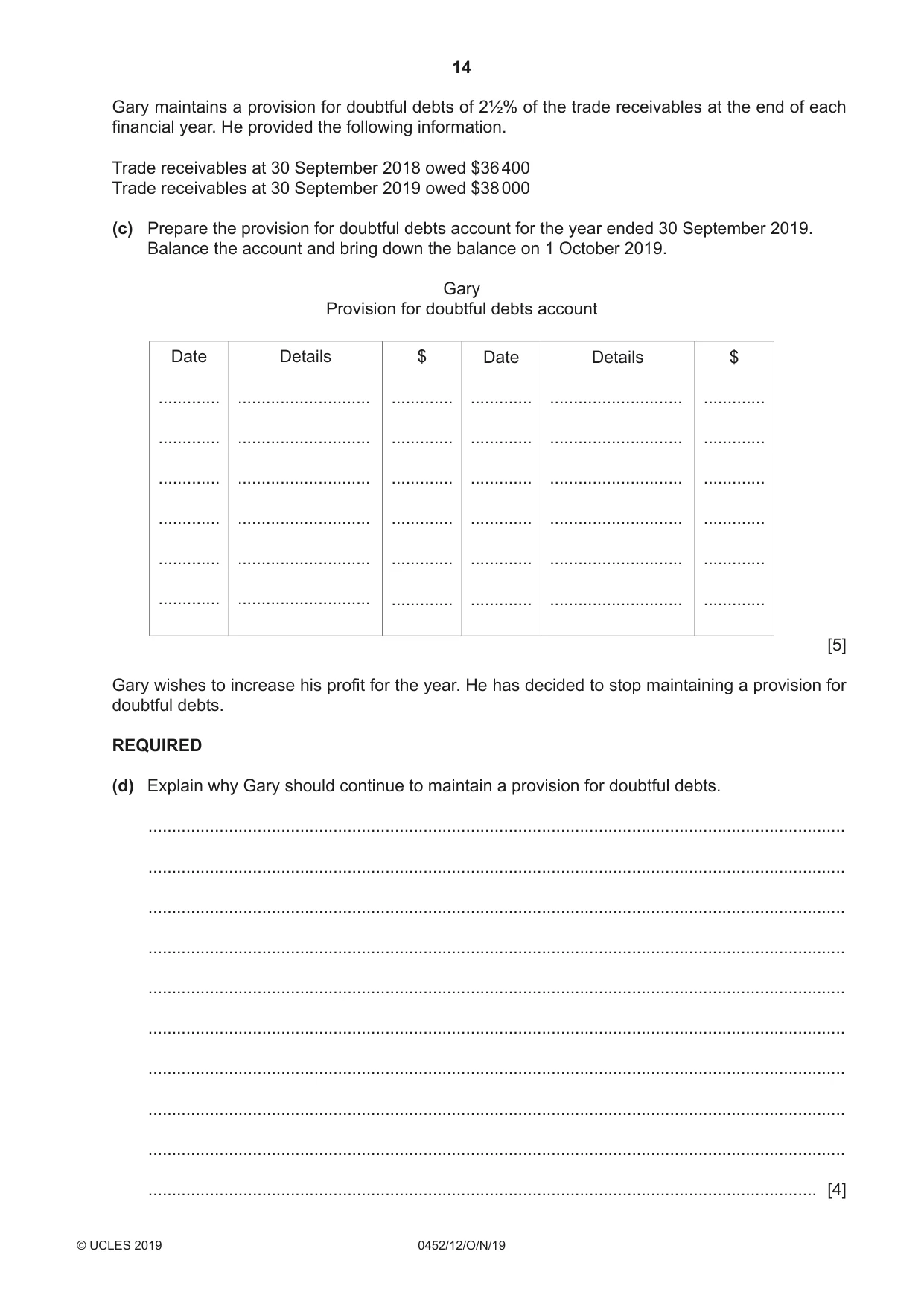 Cambridge IGCSE Accounting 0452 2019 Oct/Nov Paper 1 · Variant 2 question paper, page 14 of 24