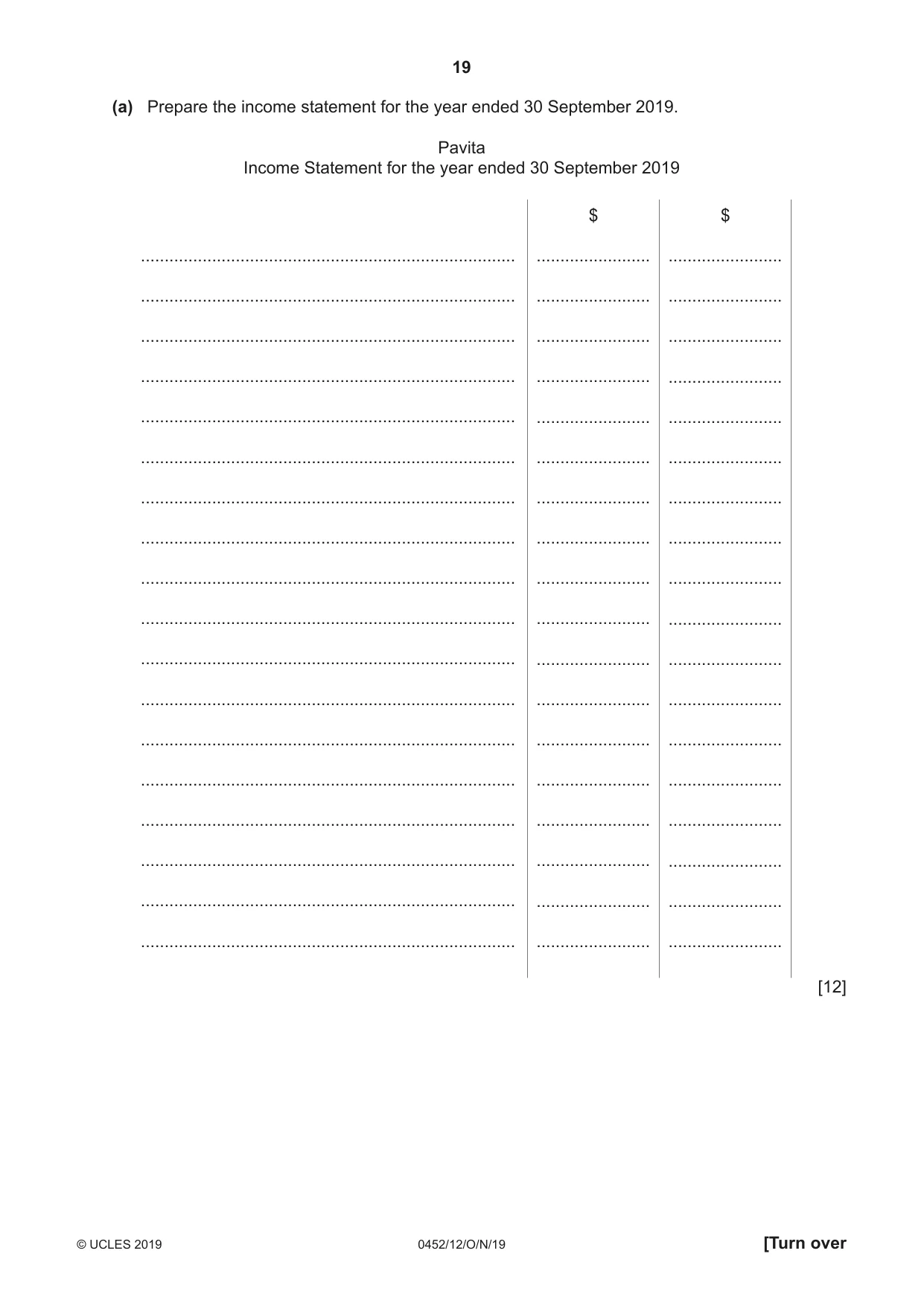 Cambridge IGCSE Accounting 0452 2019 Oct/Nov Paper 1 · Variant 2 question paper, page 19 of 24