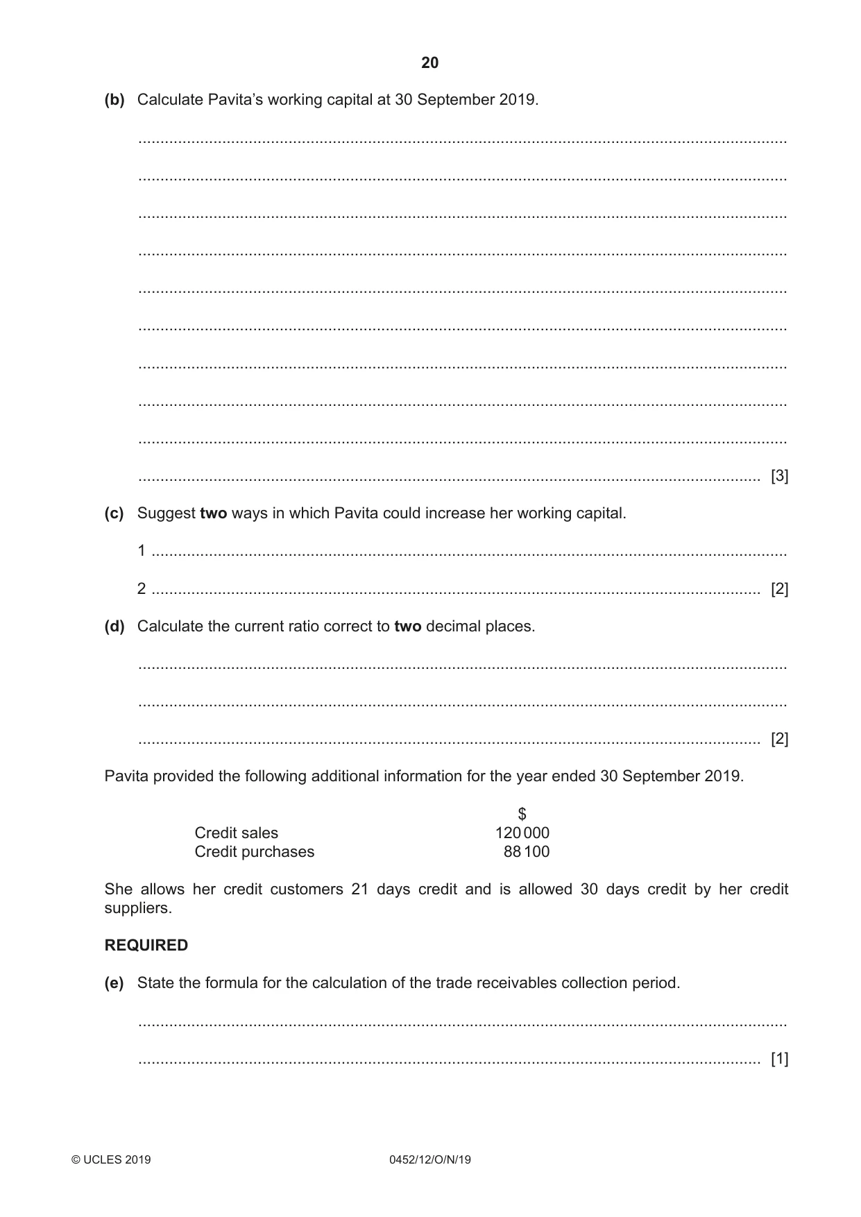 Cambridge IGCSE Accounting 0452 2019 Oct/Nov Paper 1 · Variant 2 question paper, page 20 of 24