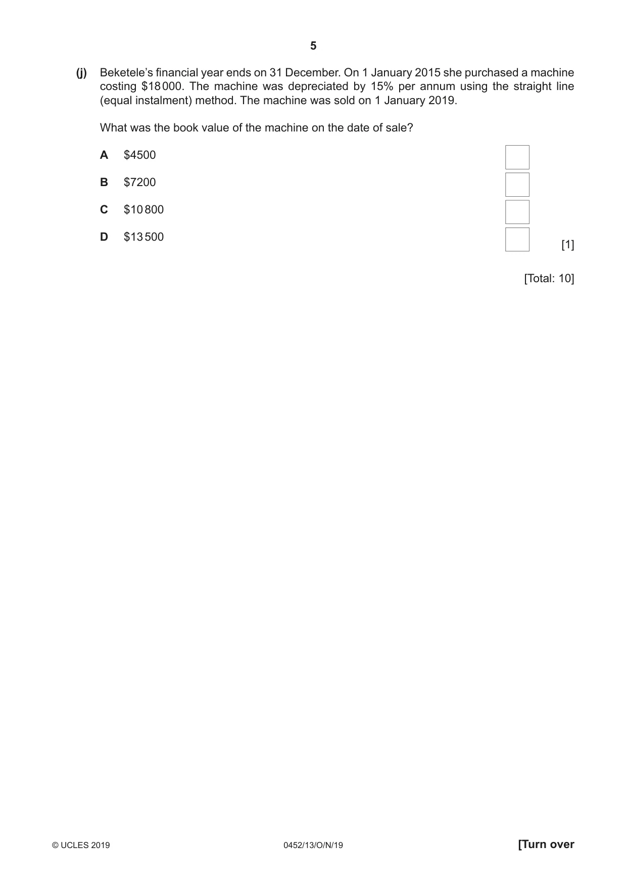 Cambridge IGCSE Accounting 0452 2019 Oct/Nov Paper 1 · Variant 3 question paper, page 5 of 24