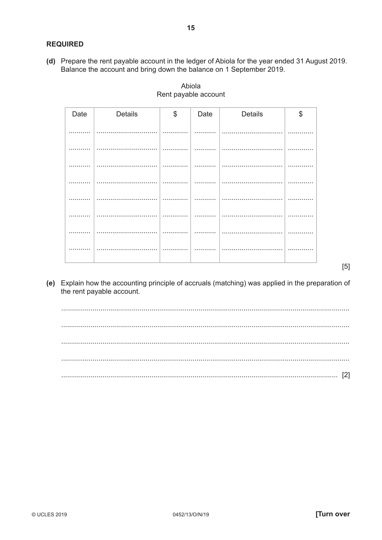 Cambridge IGCSE Accounting 0452 2019 Oct/Nov Paper 1 · Variant 3 question paper, page 15 of 24