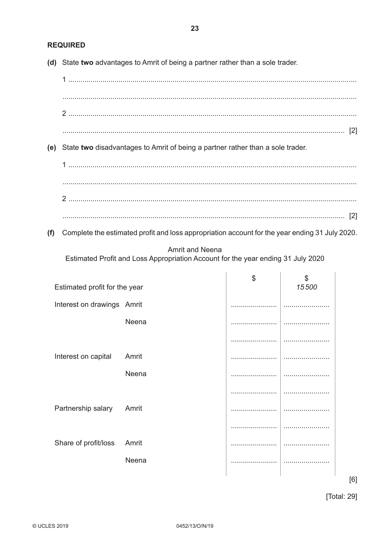 Cambridge IGCSE Accounting 0452 2019 Oct/Nov Paper 1 · Variant 3 question paper, page 23 of 24