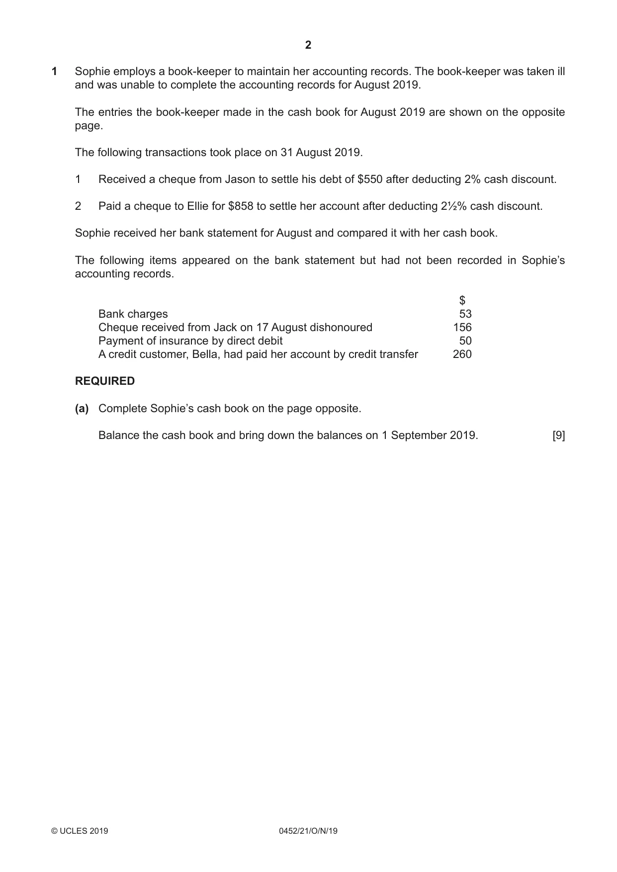 Cambridge IGCSE Accounting 0452 2019 Oct/Nov Paper 2 · Variant 1 question paper, page 2 of 24