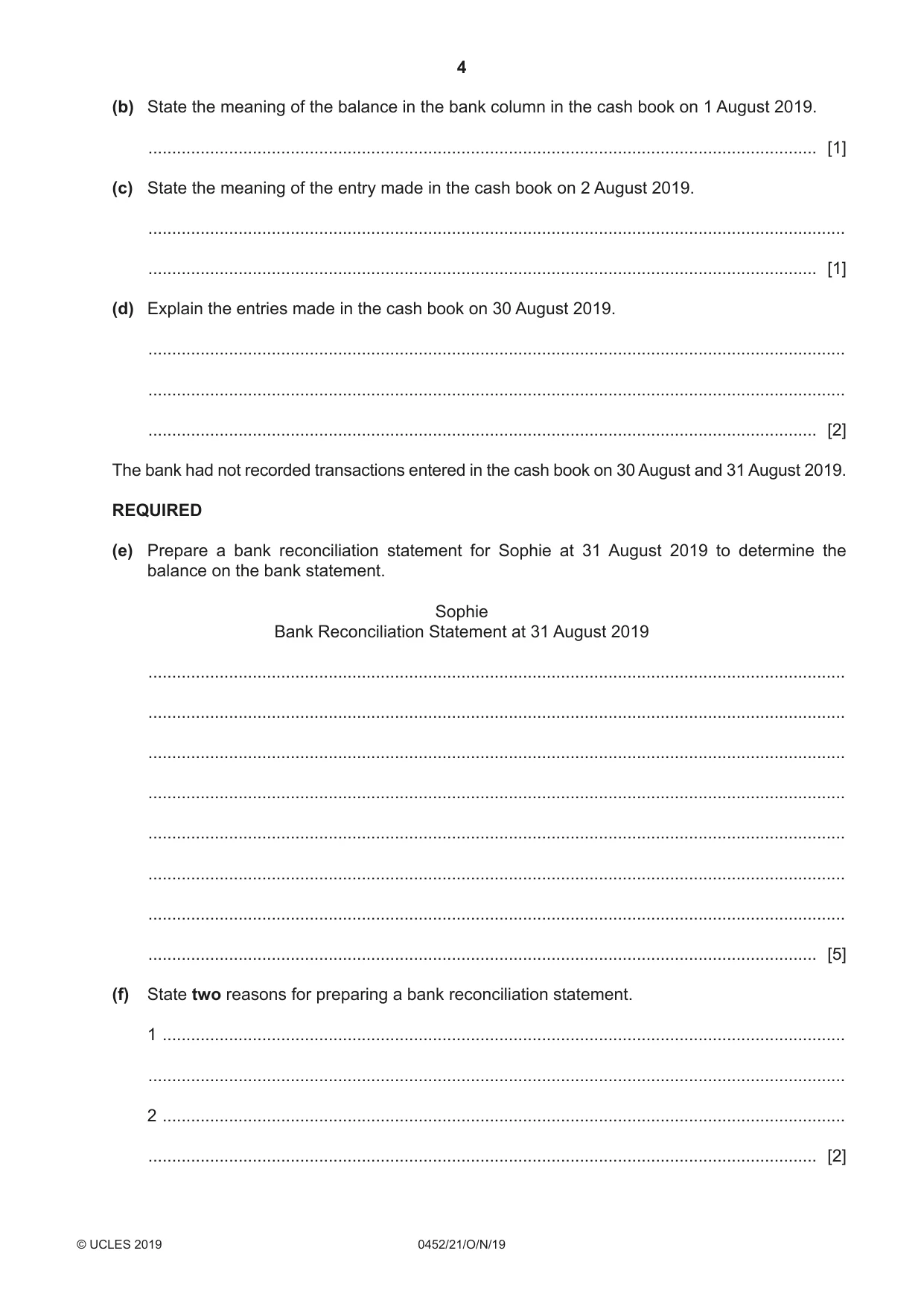 Cambridge IGCSE Accounting 0452 2019 Oct/Nov Paper 2 · Variant 1 question paper, page 4 of 24