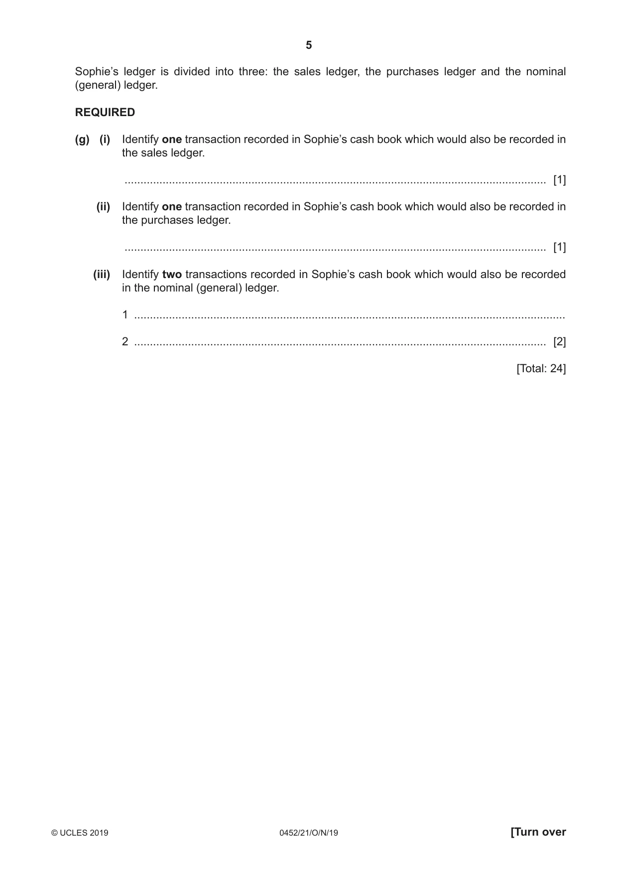 Cambridge IGCSE Accounting 0452 2019 Oct/Nov Paper 2 · Variant 1 question paper, page 5 of 24