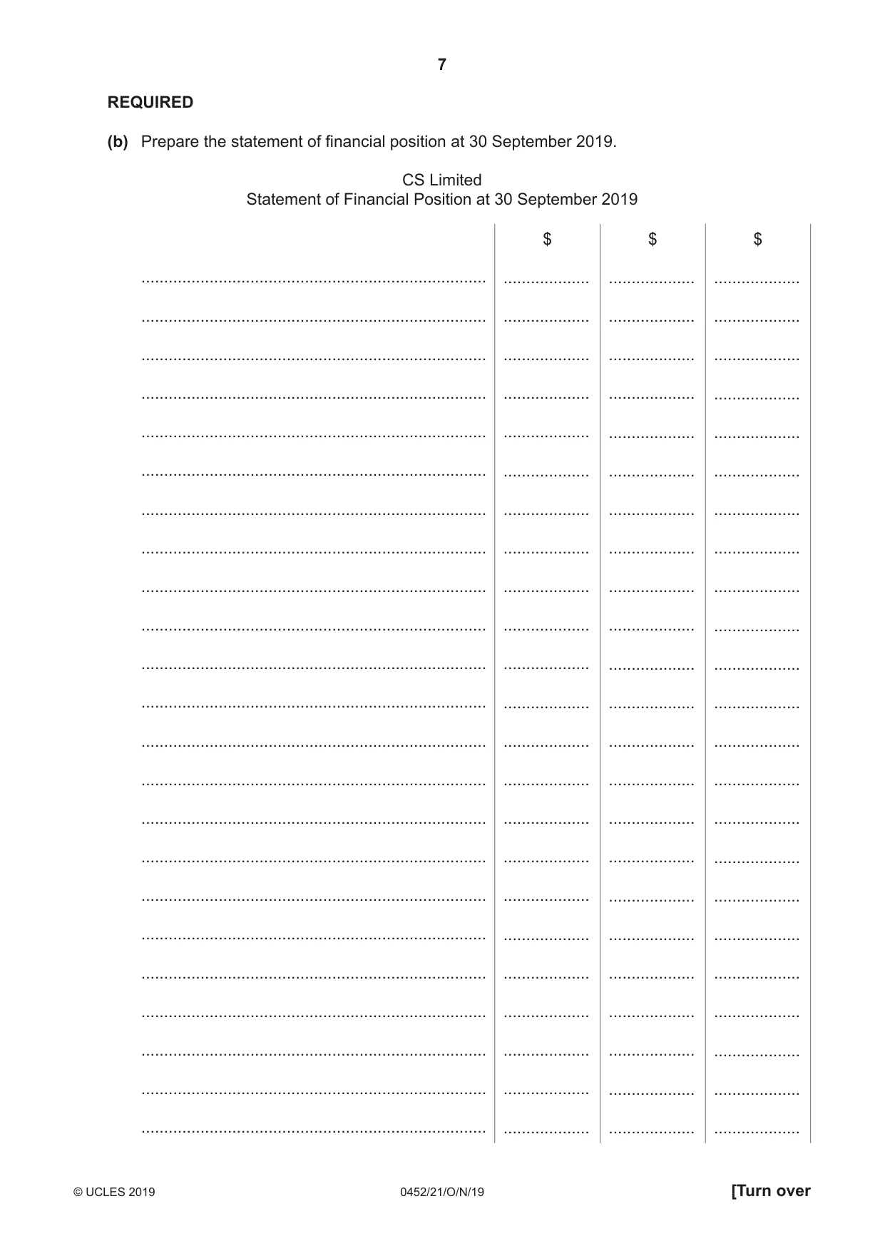 Cambridge IGCSE Accounting 0452 2019 Oct/Nov Paper 2 · Variant 1 question paper, page 7 of 24